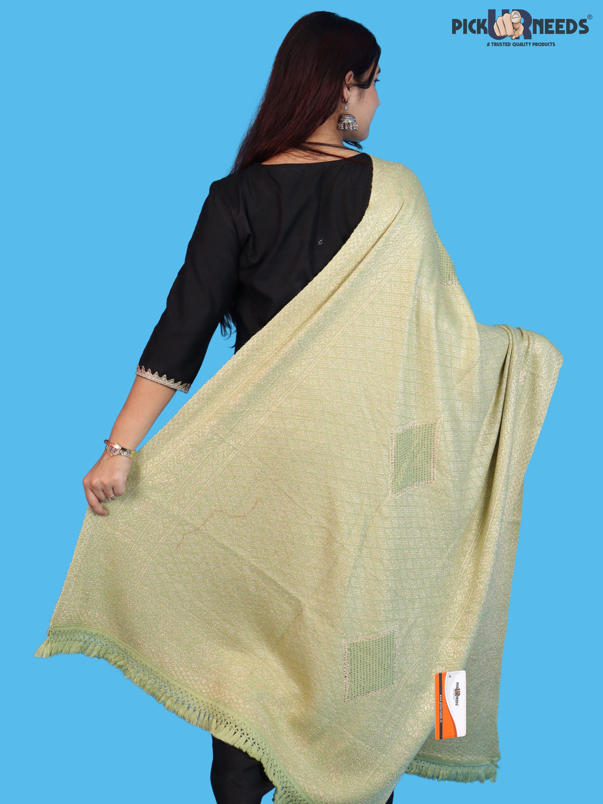 Pick Ur Needs Women & Girls Designer Shawl Stole with Elegant Woven Floral & Geometric Pattern, Soft Warm Winter Wrap with Fringed Border, Stylish Shoulder Scarf for Ladies