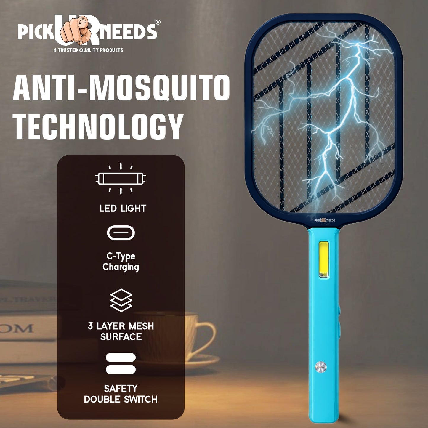 Pick Ur Needs Mosquito Bat/Racket Rechargeable Electric Insect Killer for Indoor Outdoor Use