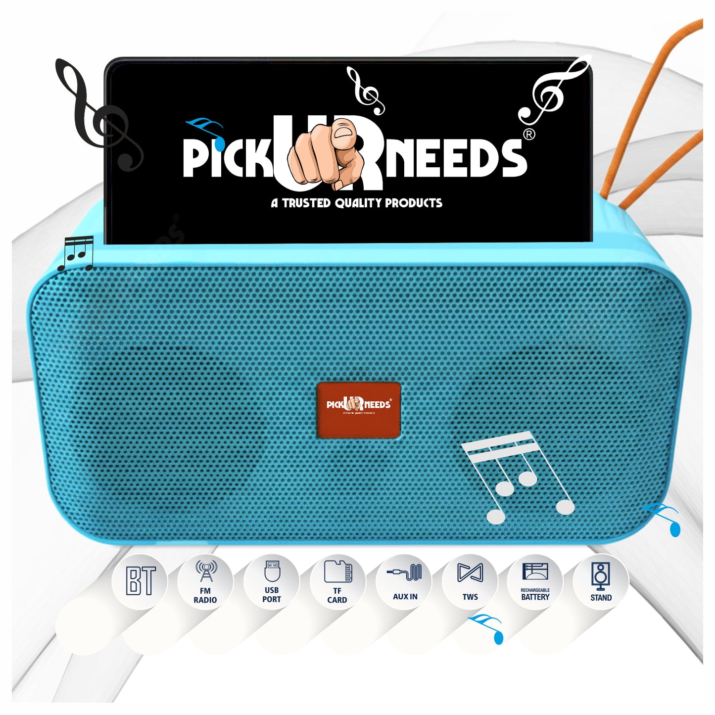 Pick Ur Needs 10W Portable Wireless Mini Bluetooth Speaker  1200mAh Battery  4H Playtime  Type-C, USB & TF Card Support