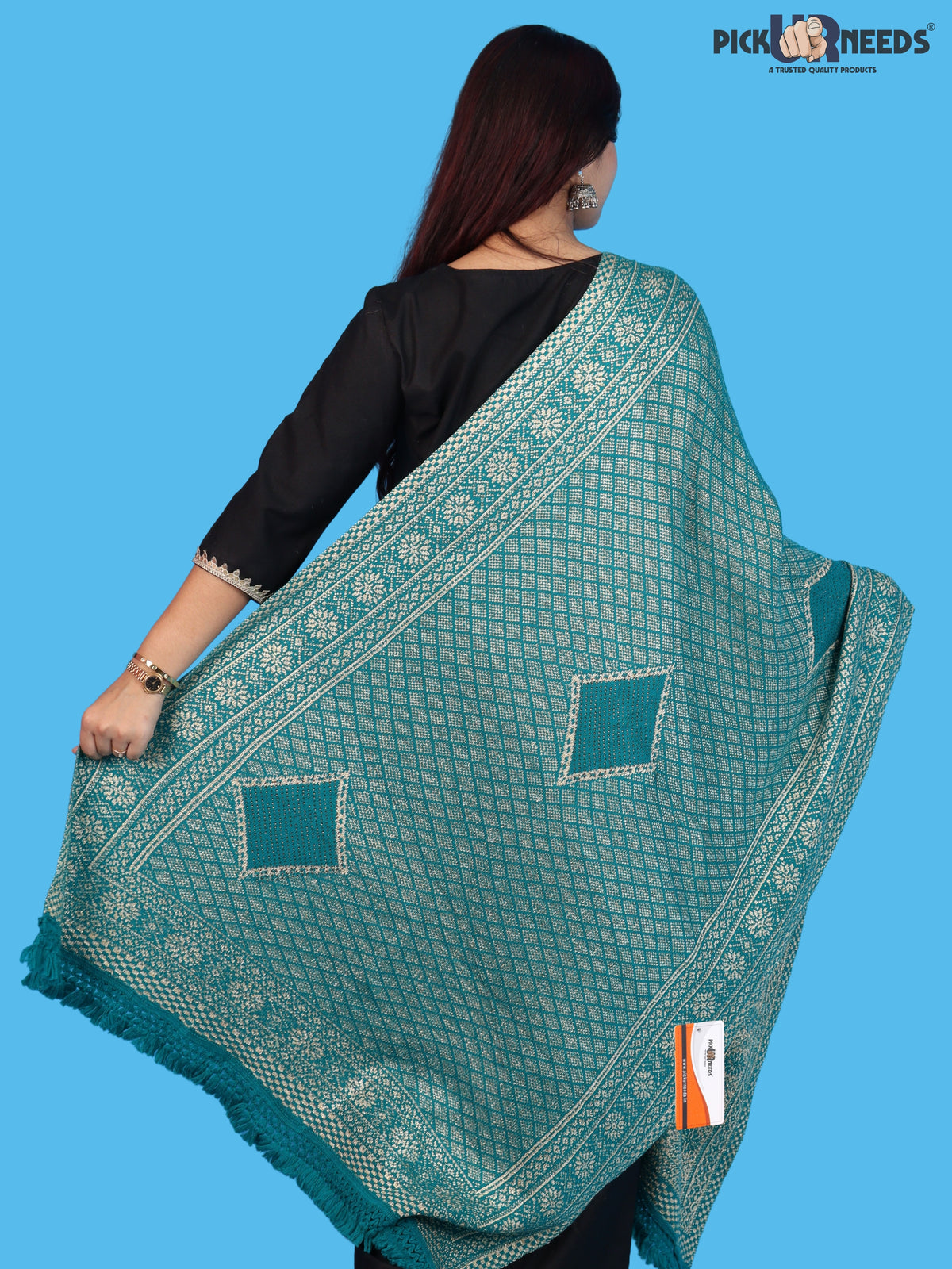 Pick Ur Needs Women & Girls Designer Shawl Stole with Elegant Woven Floral & Geometric Pattern, Soft Warm Winter Wrap with Fringed Border, Stylish Shoulder Scarf for Ladies