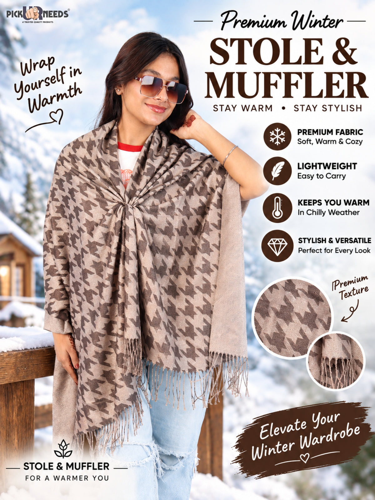 Pick Ur Needs Premium Winter Womens & Girls Shawl Soft & Cozy Printed with Elegant Geometric Design