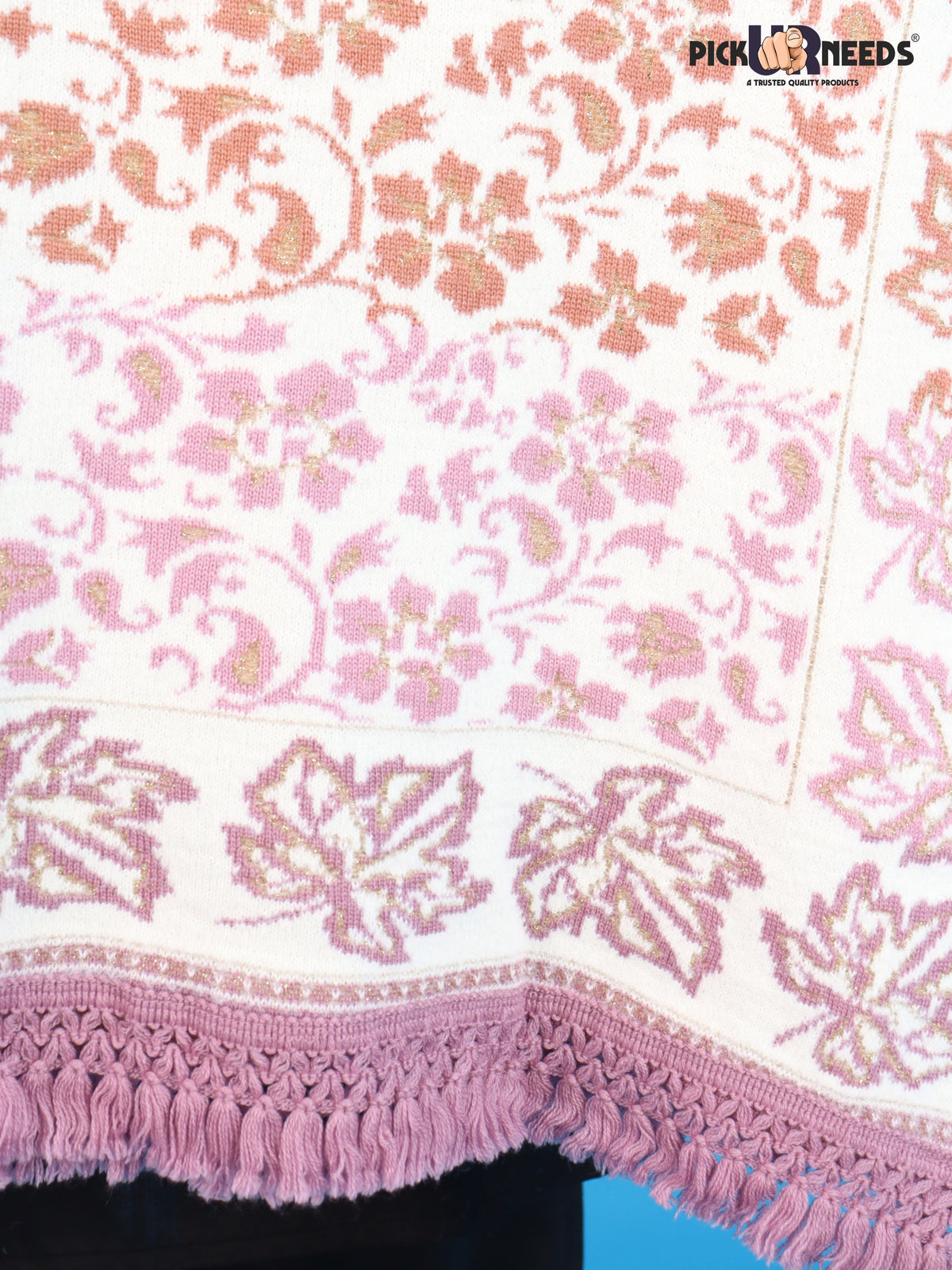 Pick Ur Needs Womens & Girls Winter Premium Shawl Floral Patterned Wool Blend Wrap with Decorative Border & Fringe Finish