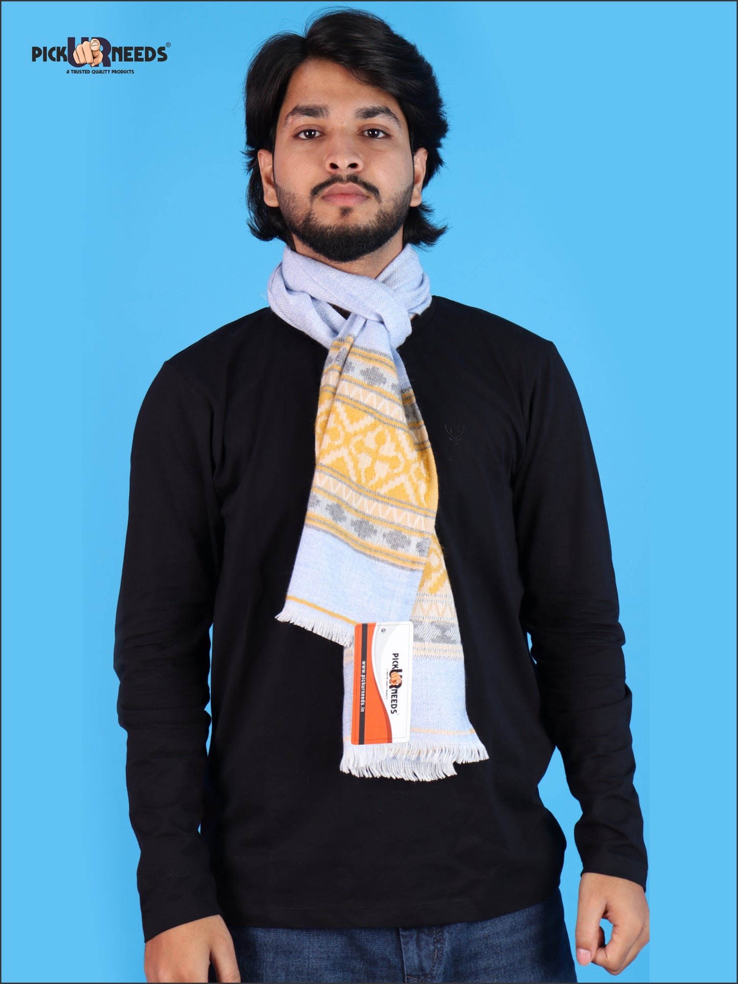 Pick Ur Needs Kullu Muffler for Men & Boys Traditional Woolen Winter Scarf with Elegant Woven Pattern & Fringed Ends Soft Warm Stole for Men