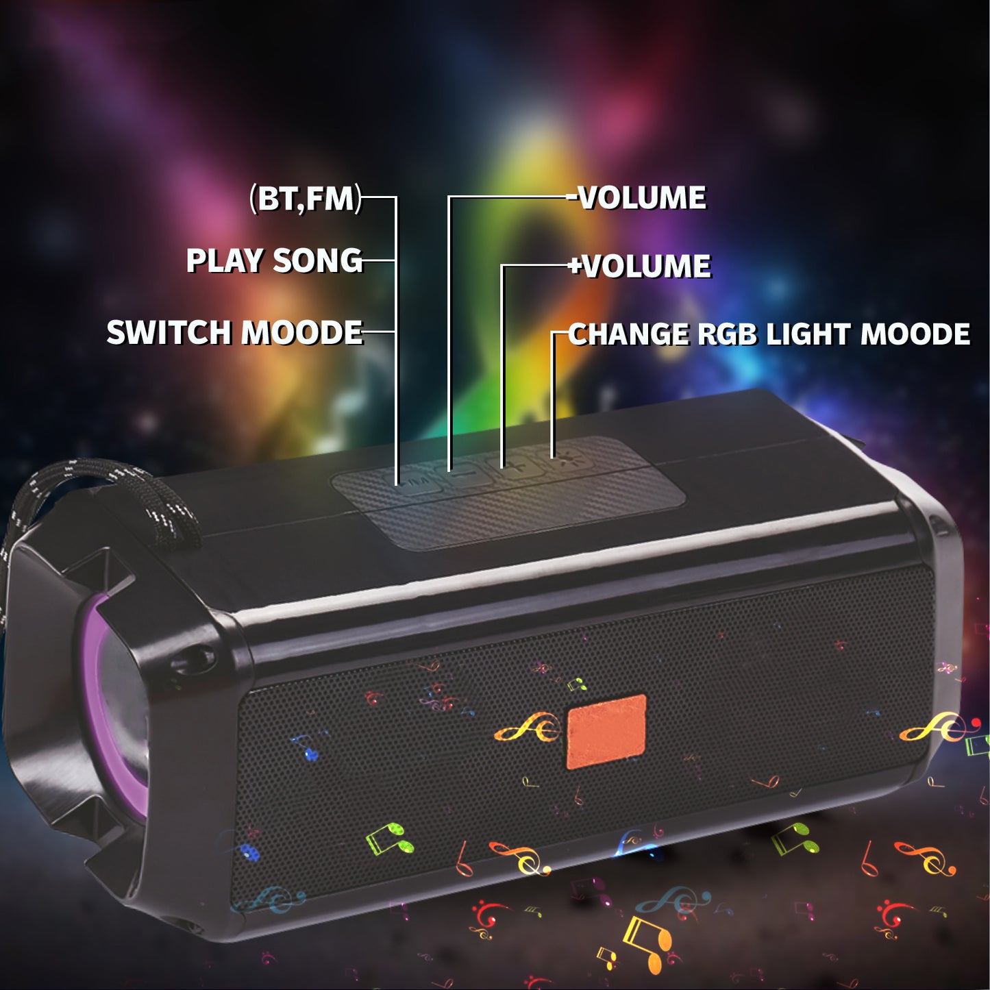 Pick Ur Needs Bluetooth 5.0 Portable Wireless Speaker with RGB Disco Light, 5 Light Modes, USB/TF Card Support & 3 Hours Playtime