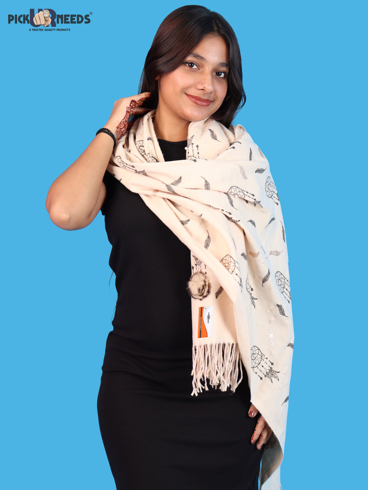 Pick Ur Needs Womens & Girls Muffler & Scarf with Elegant Dreamcatcher Print Soft Warm Lightweight Winter Neck Wrap with Stylish Fringes