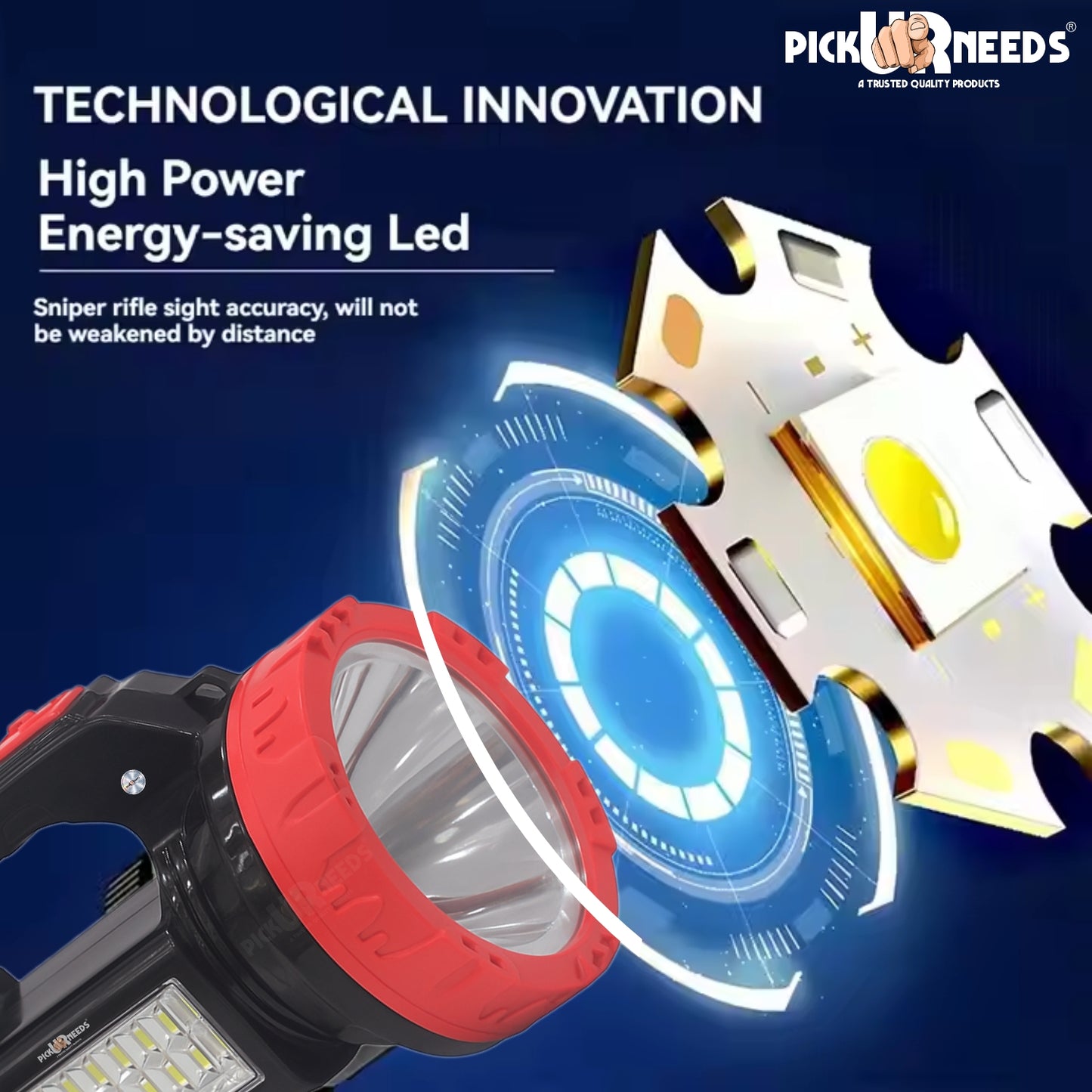 Pick Ur Needs 50W Emergency Long Range Rechargeable Search Laser with 16 SMD Bright 8 hrs Torch Emergency Light (Red, Black)