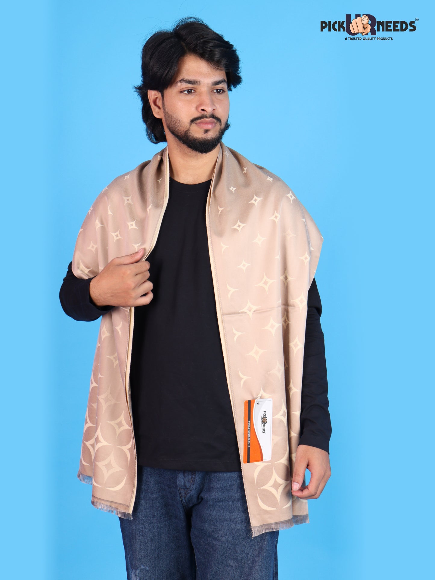 Pick Ur Needs Mens 2-in-1 Reversible Shawl Stylish Printed Winter Shawl for Boys Soft Warm Woolen Stole Premium Large Winter Wrap