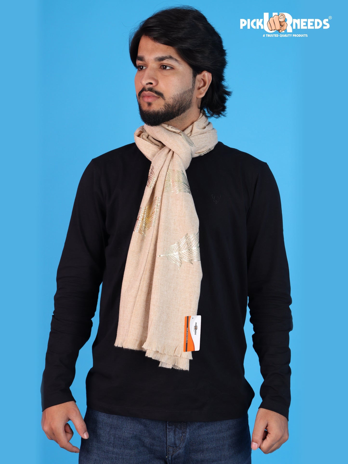 Pick Ur Needs Winter Shawl, Scarf, Stole & Muffler with Elegant Feather Print Soft Lightweight Winter Wrap for Men Stylish Scarf Stole for Kurta, Shirt For Boys