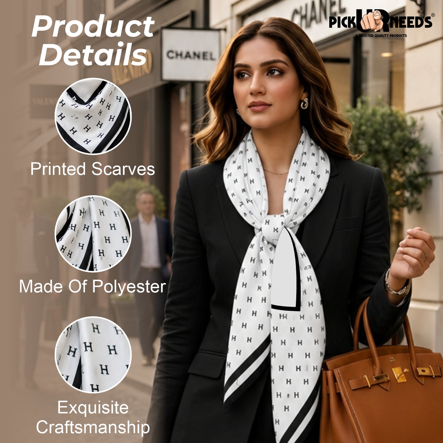Pick Ur Needs Elegant Womens Premium Printed Satin Silk Feel Square Neck & Head Girls Scarf