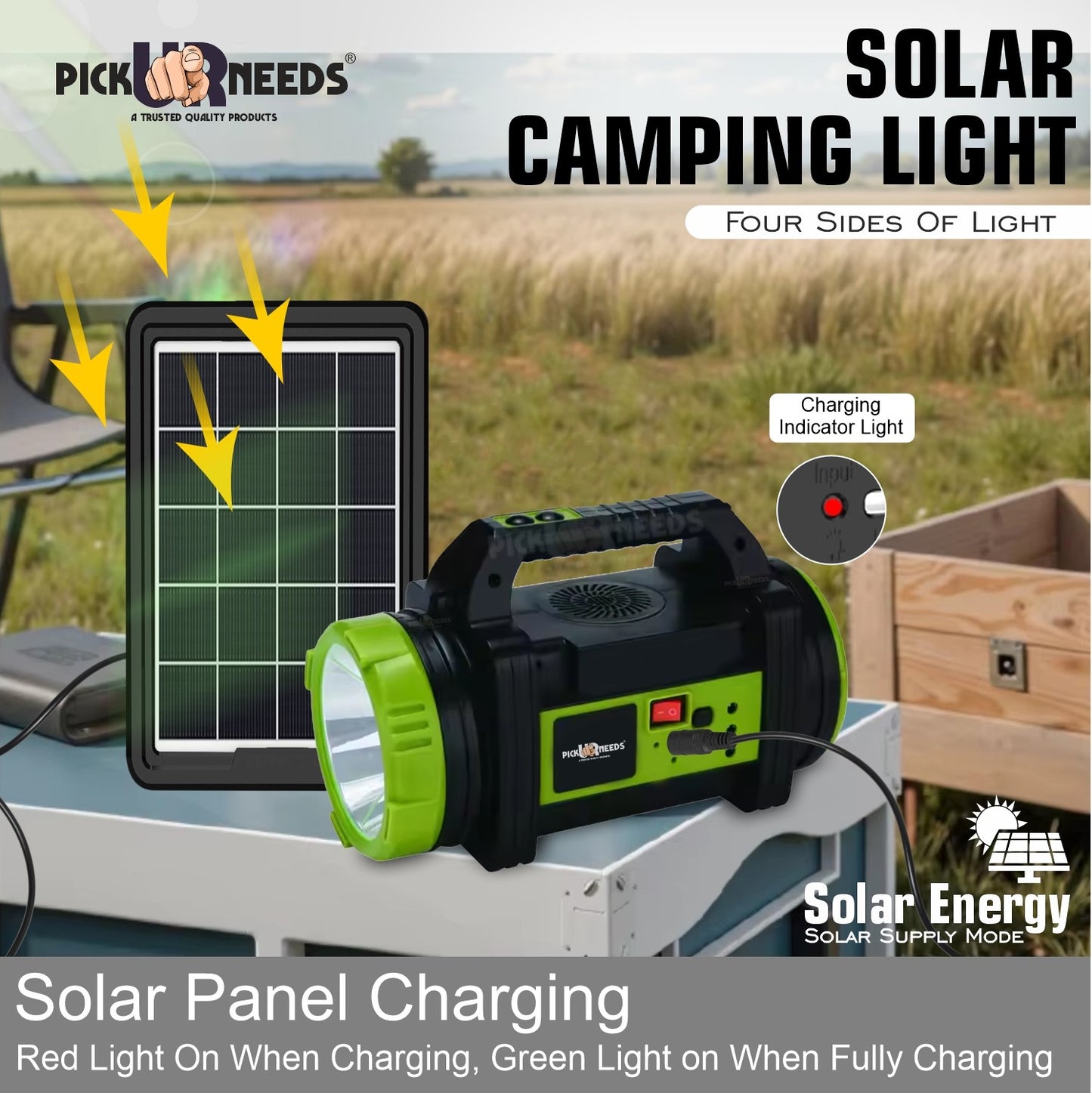 Pick Ur Needs Rechargeable 200W Portable Solar Inverter Kit Emergency Long Range Torch Light with Attach Fan, 3 Bulbs 6000mAh Battery