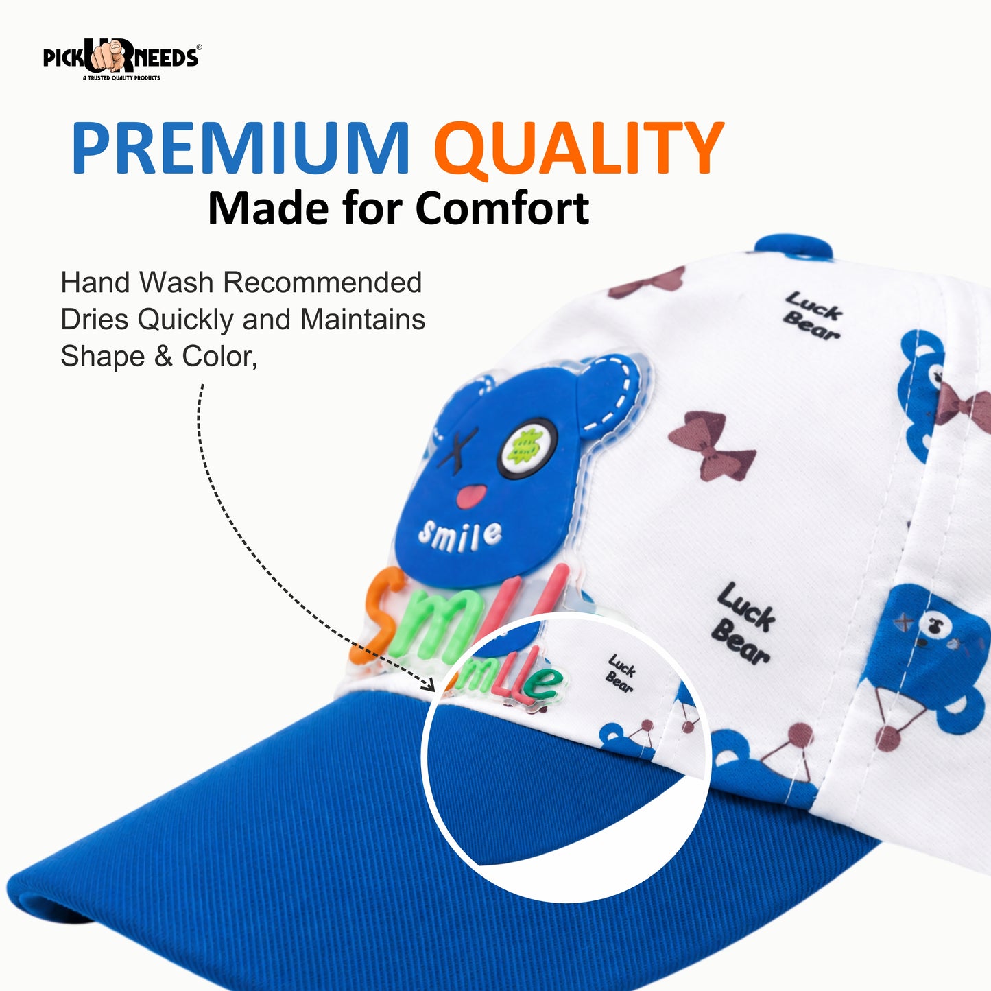 Pick Ur Needs Cute Smile Bear Kids Baseball Cartoon Printed Adjustable Cap for Boys & Girls Lightweight Hat