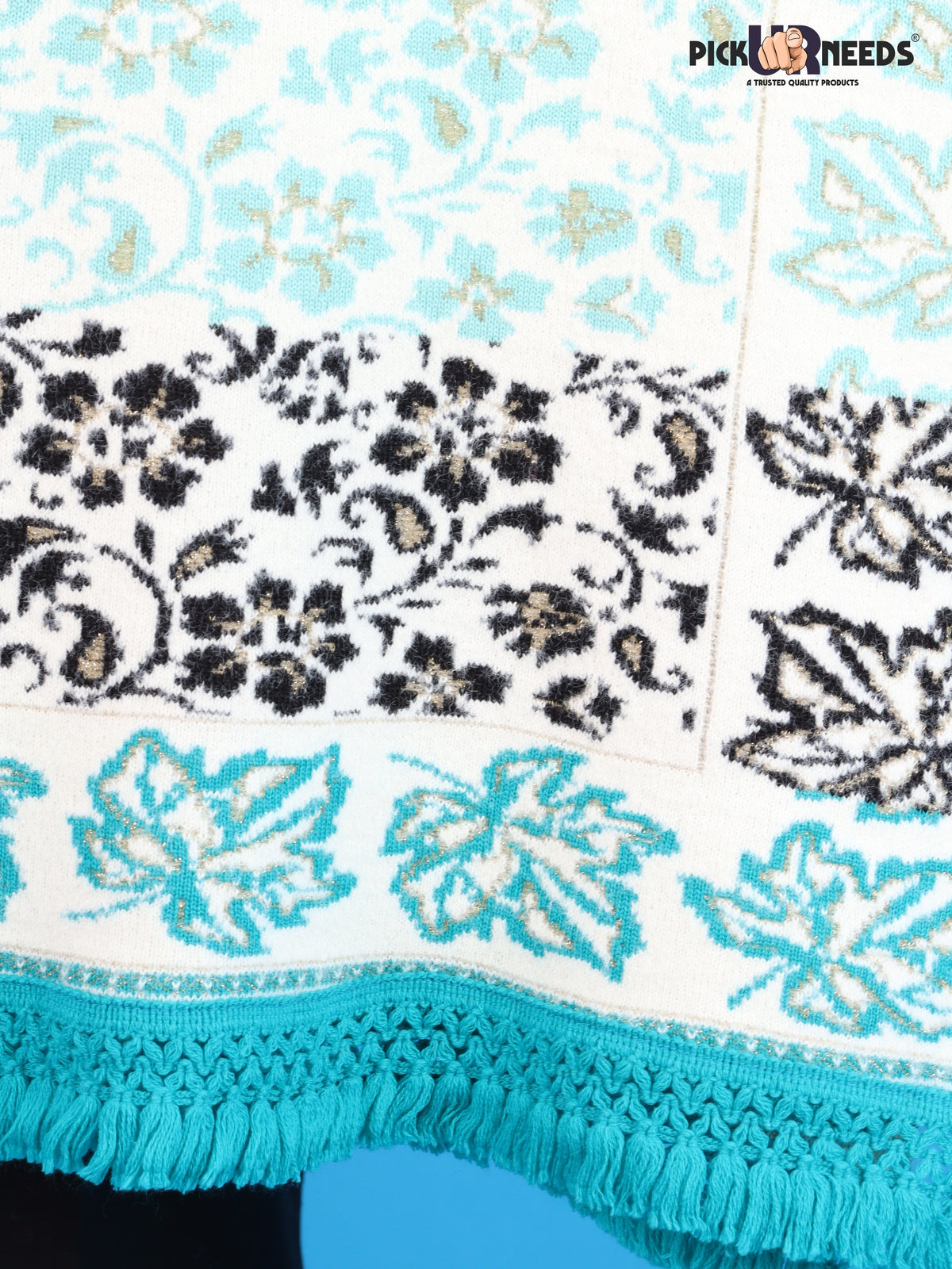 Pick Ur Needs Womens & Girls Winter Premium Shawl Floral Patterned Wool Blend Wrap with Decorative Border & Fringe Finish