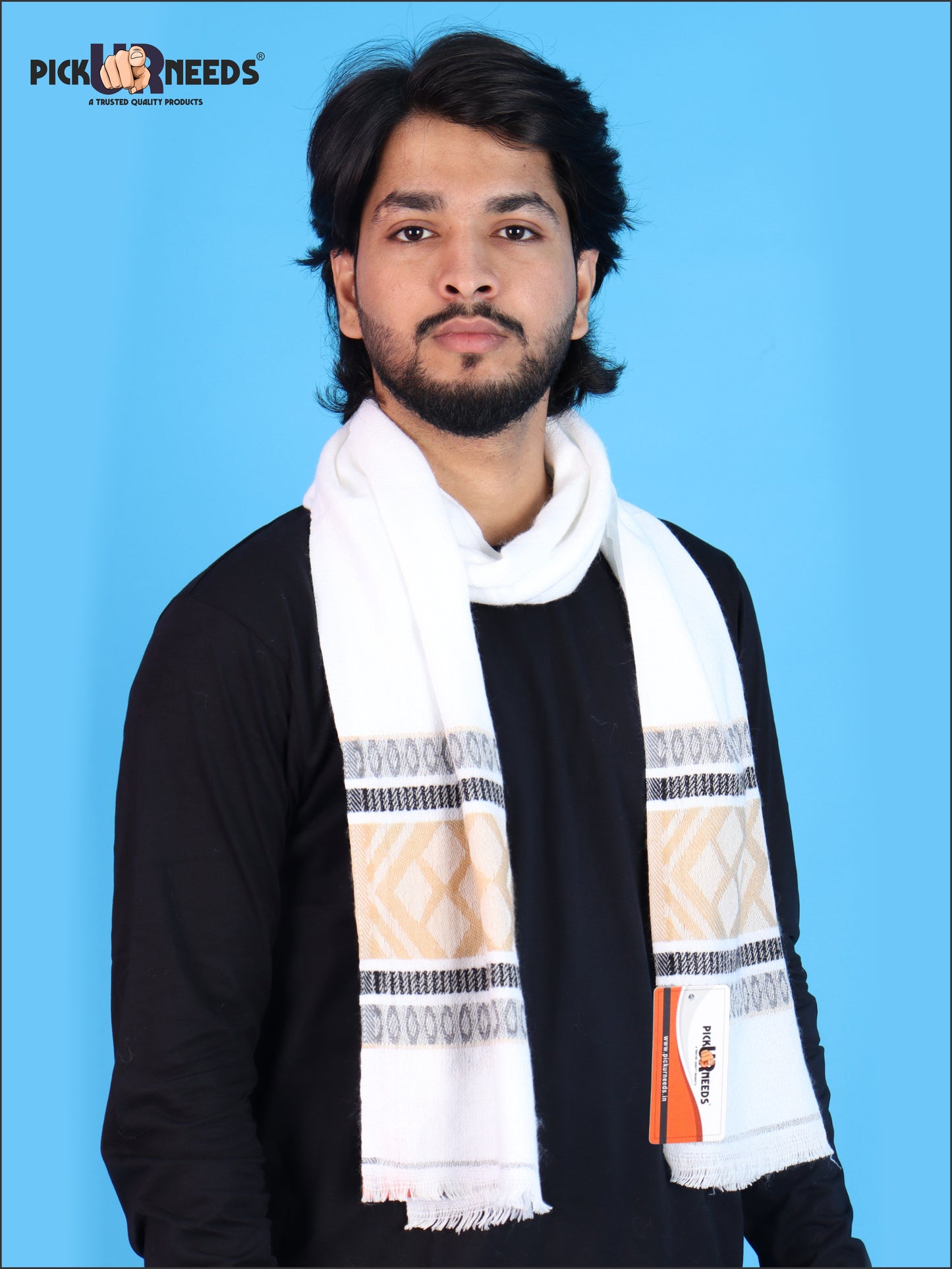 Pick Ur Needs Kullu Muffler for Men & Boys Traditional Woolen Winter Scarf with Elegant Woven Pattern & Fringed Ends Soft Warm Stole for Men