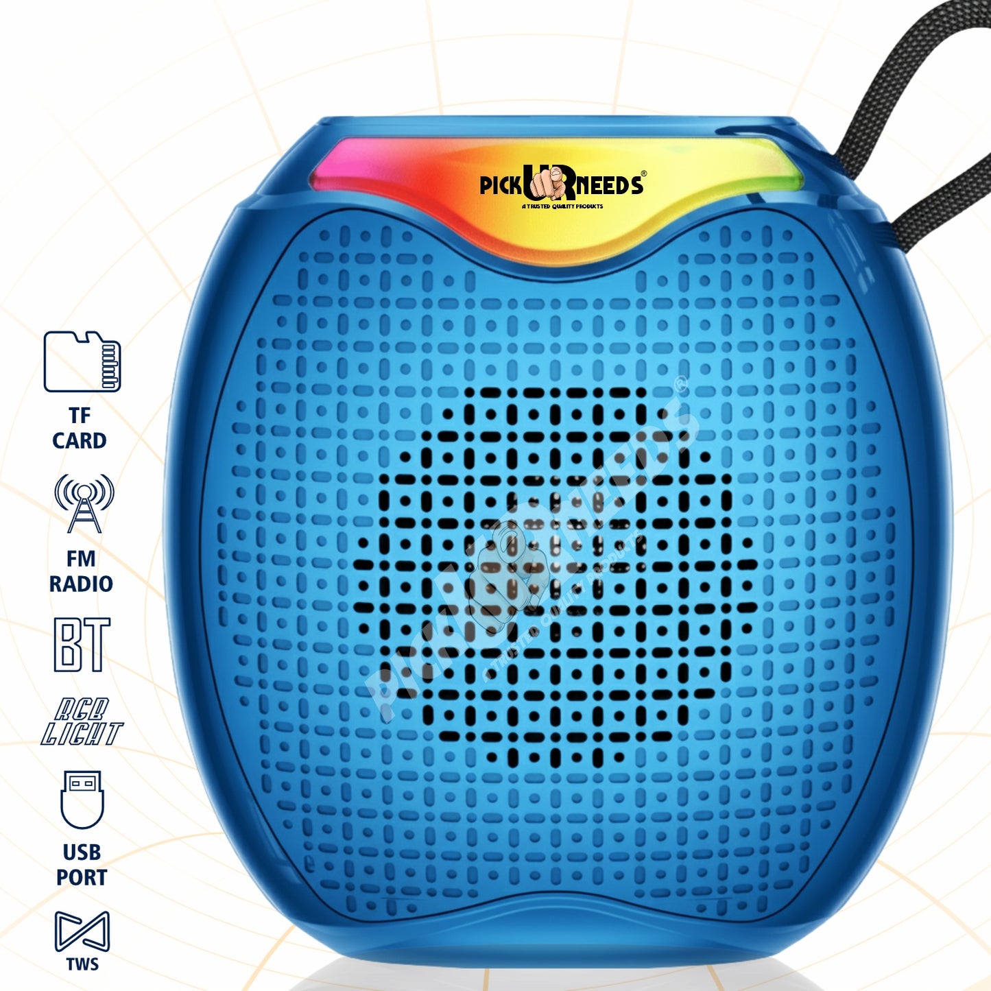 Pick Ur Needs 12W Portable Wireless Bluetooth Speaker with RGB Lights, 800mAh Battery, TWS, FM Radio, TF Card, USB 10m Wireless Transmission