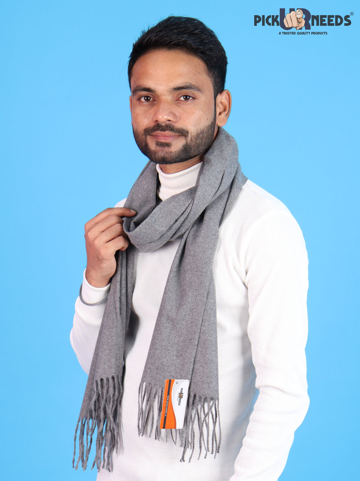 Pick Ur Needs Men’s Woolen Muffler Scarf Soft Warm Boys Winter Neck Wrap, Elegant Solid Style, Long Design with Decorative Fringes