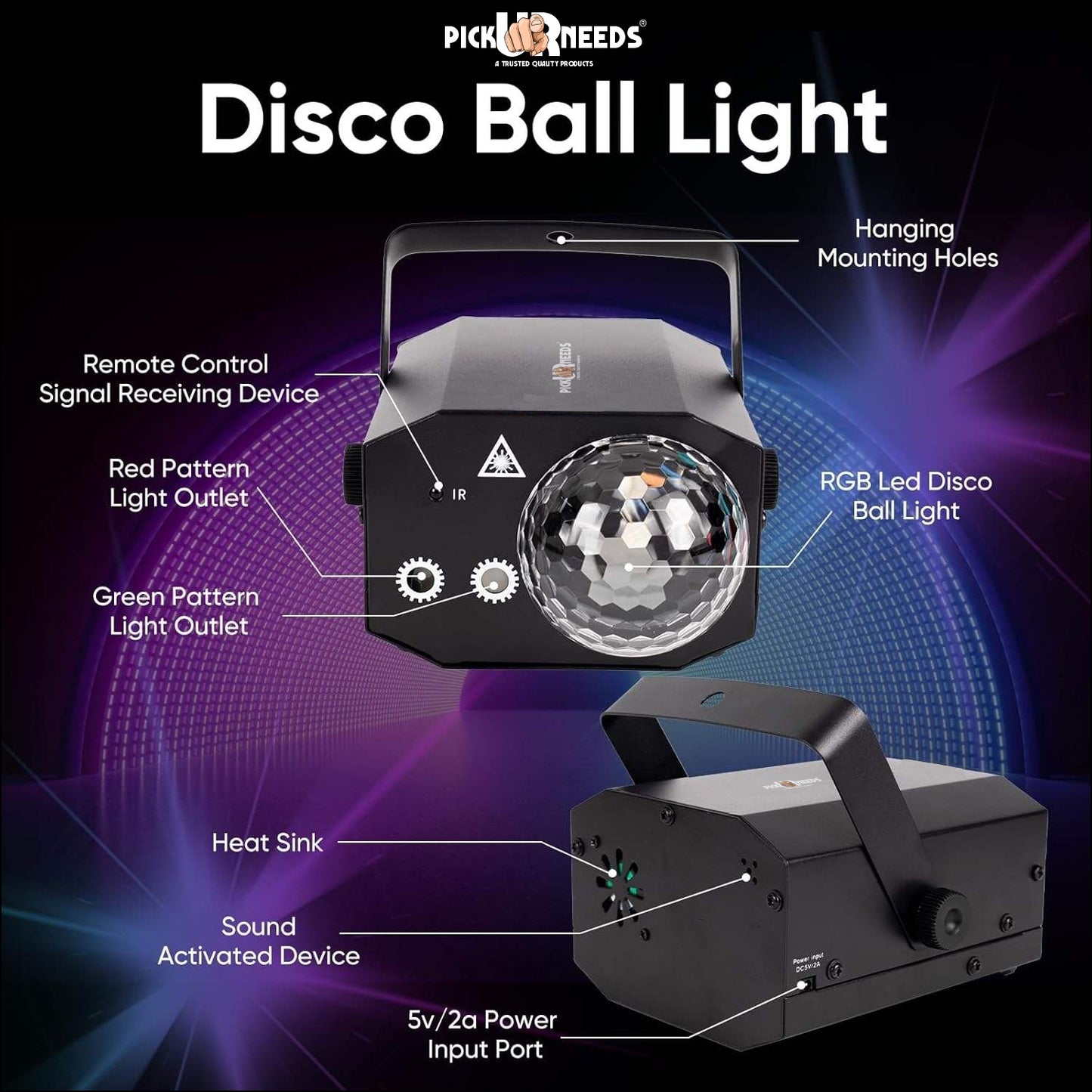 Pick Ur Needs LED Party Light with Remote – Sound Activated DJ Disco Ball Light, Strobe Laser Light Projector for Home Party, Club, Wedding, Birthday, Christmas, Stage Lighting – RGB Effects