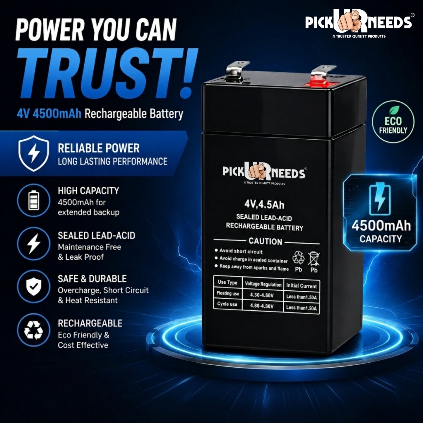 Pick Ur Needs 4500mAH Emergency Light Rechargeable Lead Acid   Battery