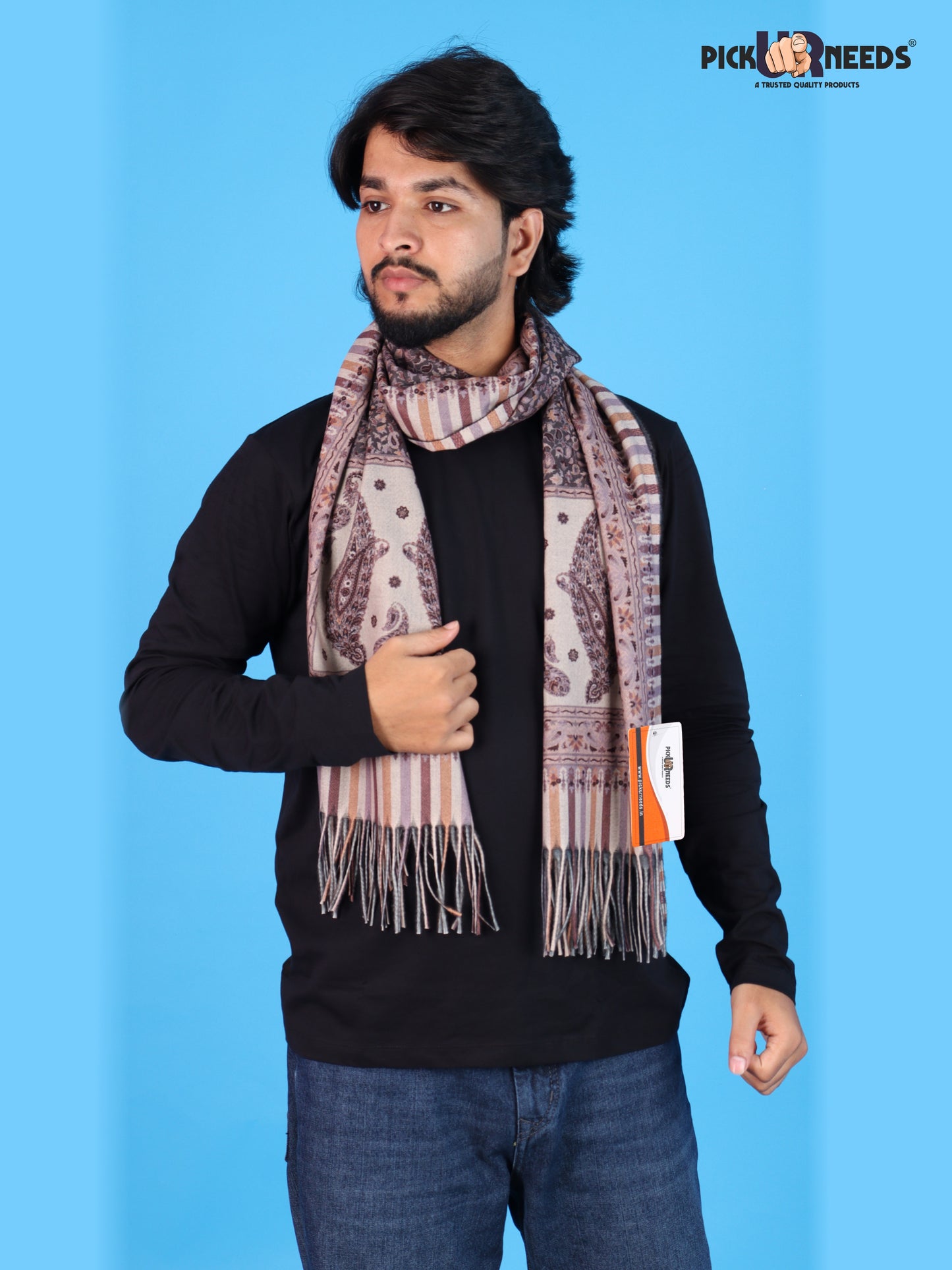 Pick Ur Needs Men’s Premium Winter Shawl Stole Stylish Paisley Print Wrap Scarf For Boys with Soft Feel & Fringed Finish