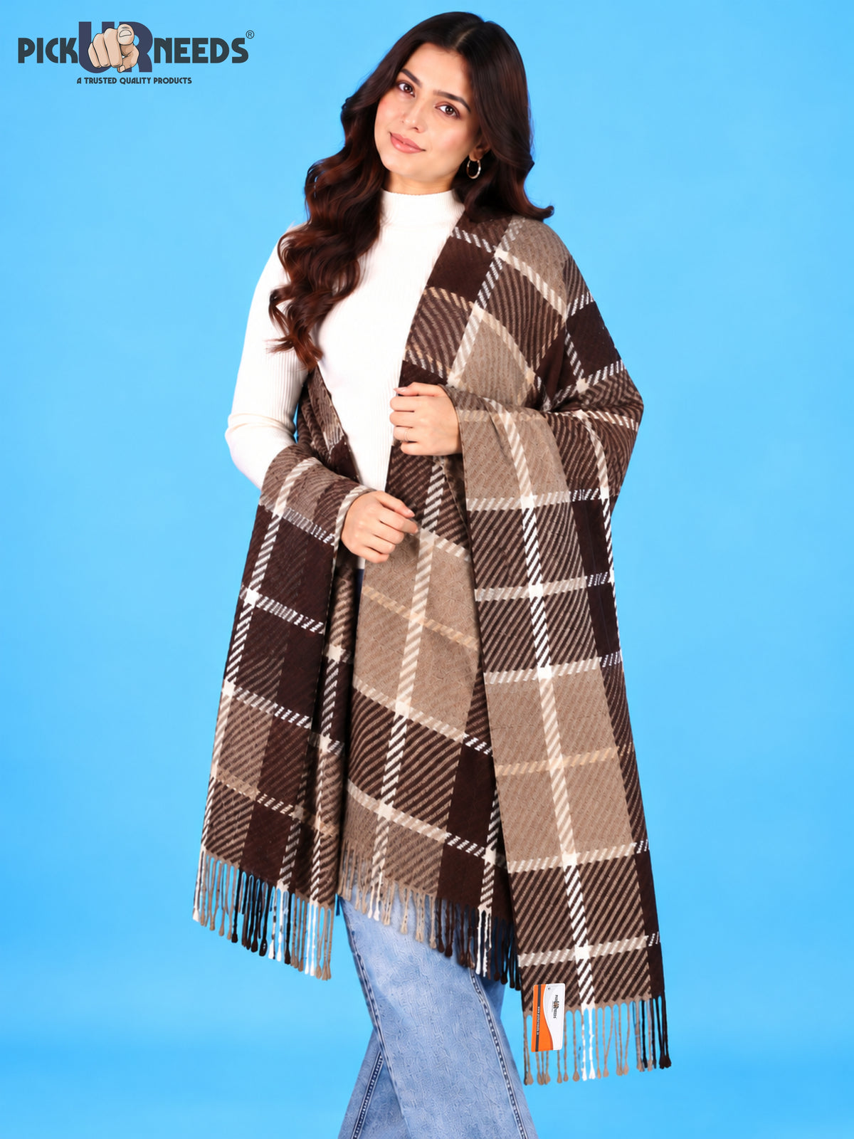 Pick Ur Needs Women's Winter Shawl & Muffler Soft Warm Checkered Printed Stole with Tassels Stylish Neck Wrap Scarf for Women & Girls