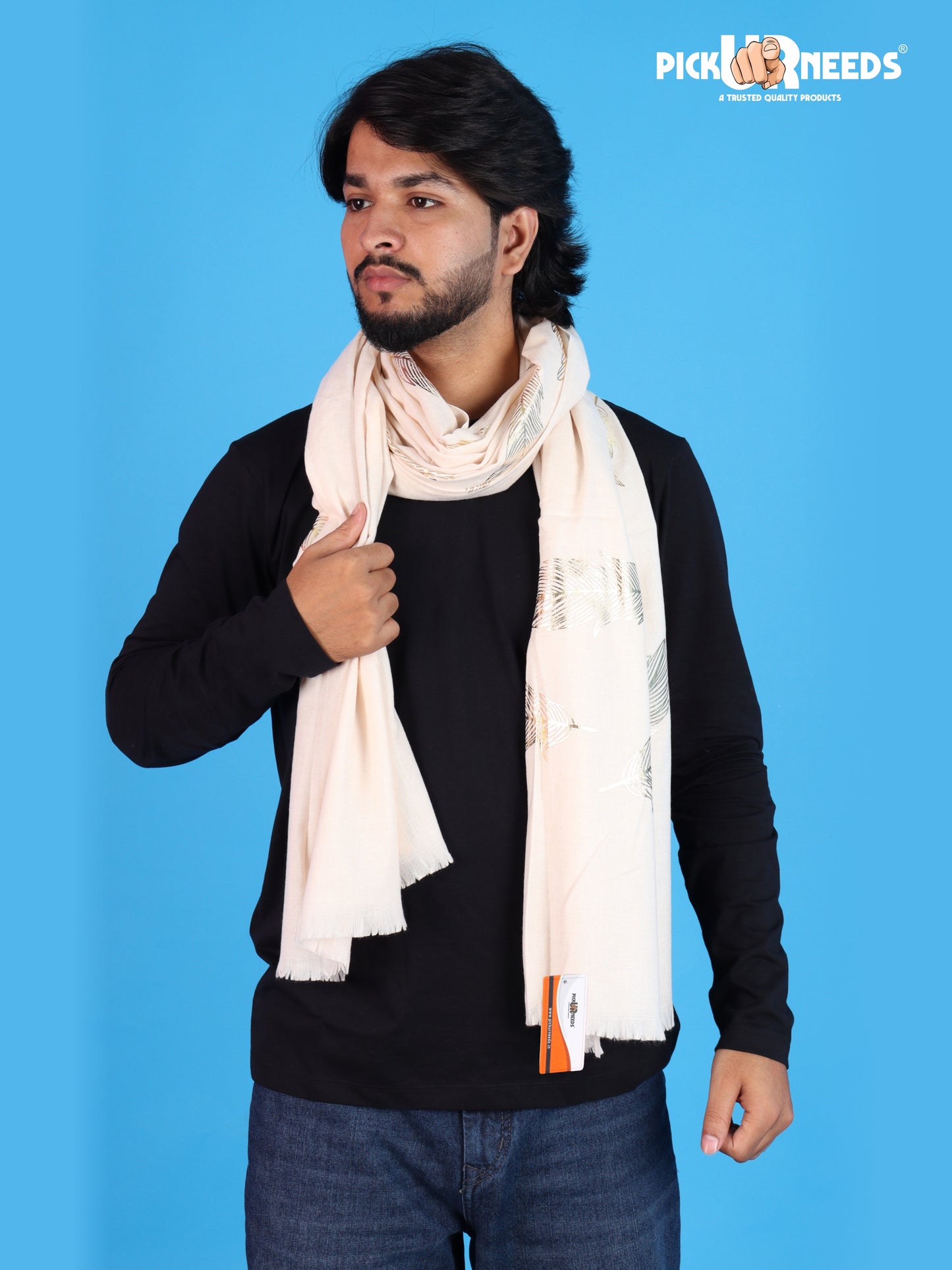 Pick Ur Needs Winter Shawl, Scarf, Stole & Muffler with Elegant Feather Print Soft Lightweight Winter Wrap for Men Stylish Scarf Stole for Kurta, Shirt For Boys