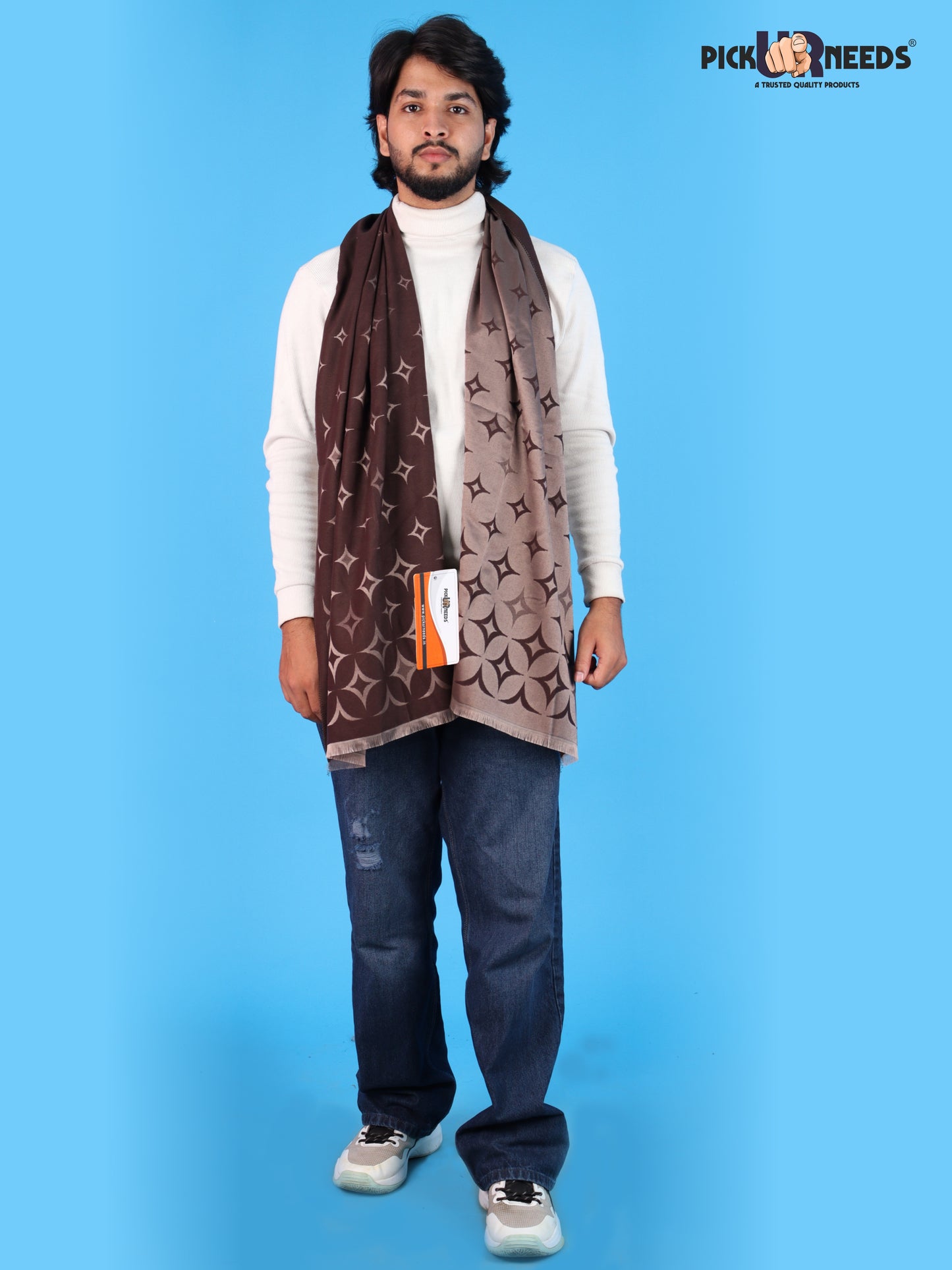 Pick Ur Needs Mens 2-in-1 Reversible Shawl Stylish Printed Winter Shawl for Boys Soft Warm Woolen Stole Premium Large Winter Wrap