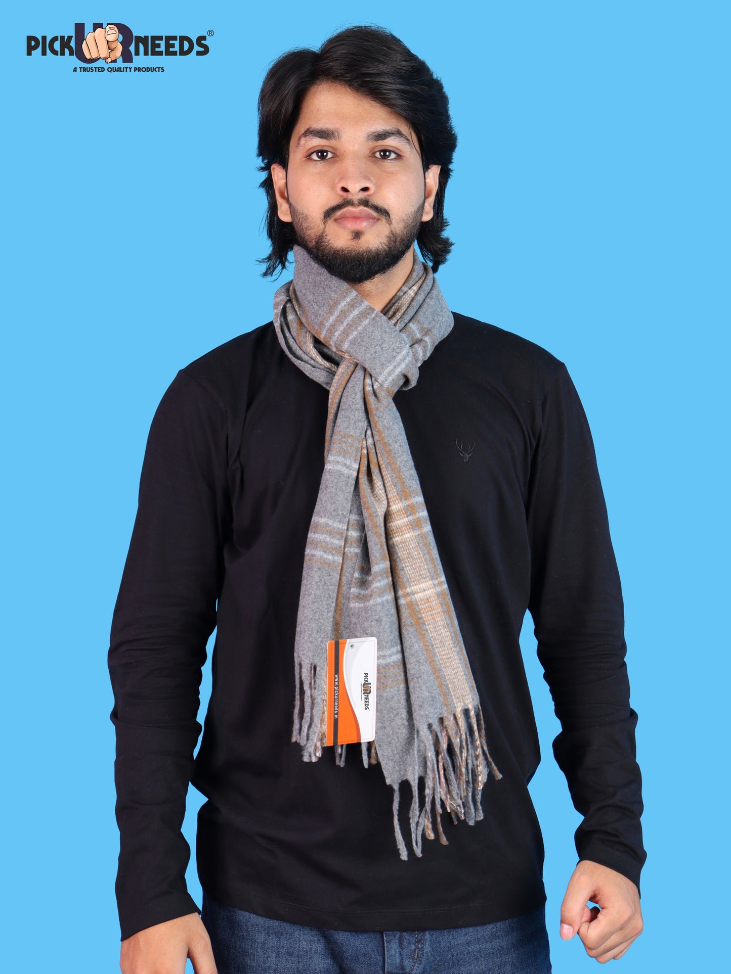 Pick Ur Needs Men’s Winter Muffler Shawl Soft Warm Checkered Scarf with Fringes  Stylish Neck Wrap for Men & Boys  Winter Wear Accessory