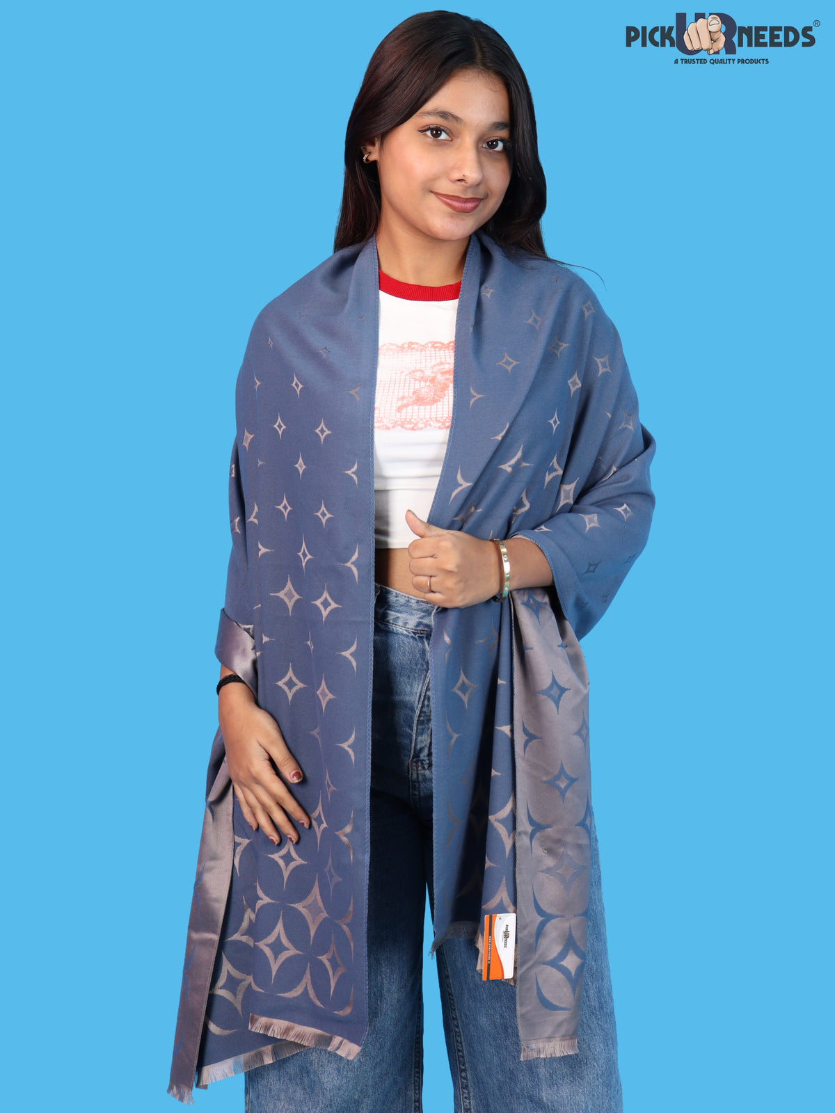 Pick Ur Needs Premium Womens 2-in-1 Reversible Shawl Stylish Printed Winter Shawls for Girls Soft Warm Woolen Stole