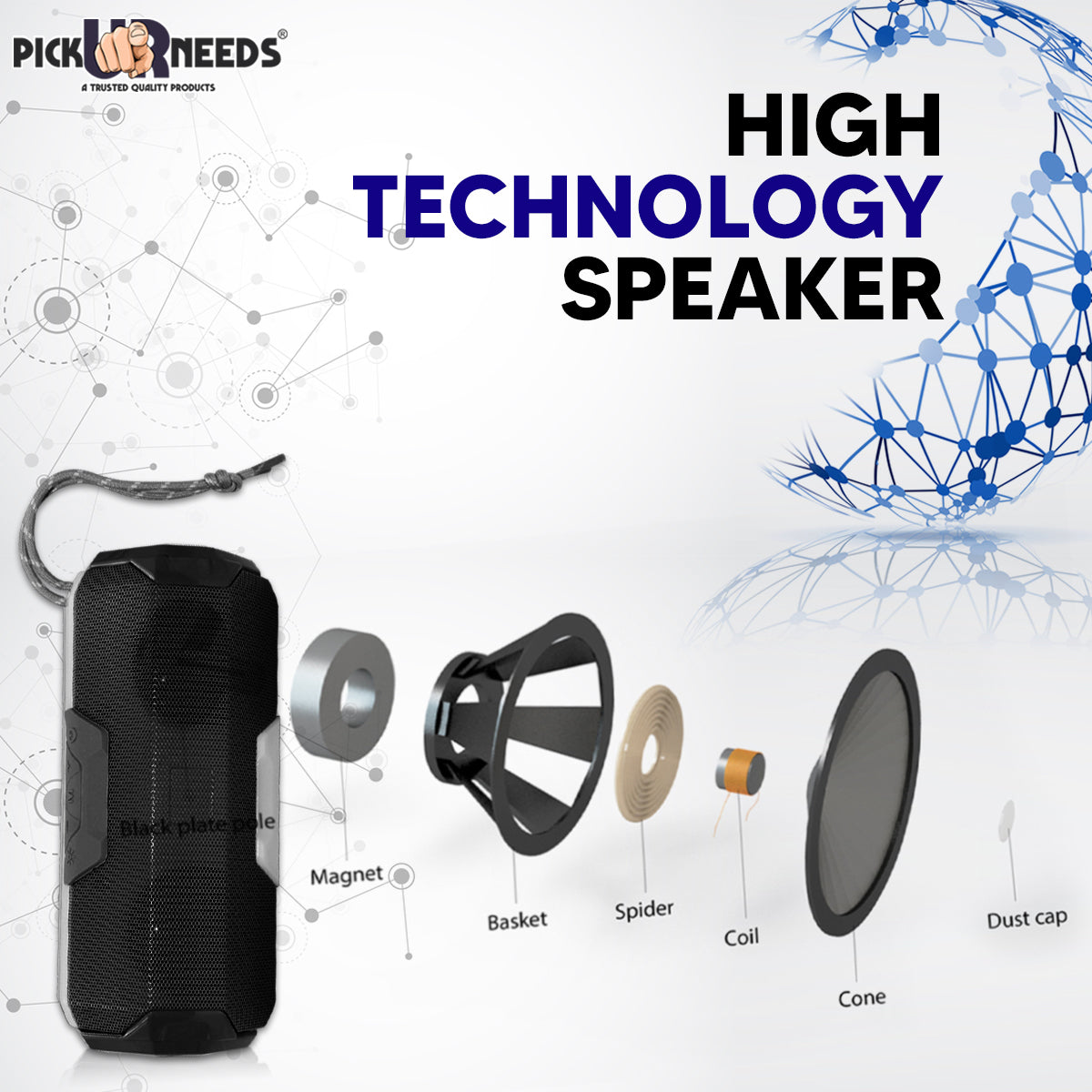 Pick Ur Needs Wireless Rechargeable Mega Bass Portable Bluetooth Speaker | Water Proof | Splash Proof | Premium Speaker
