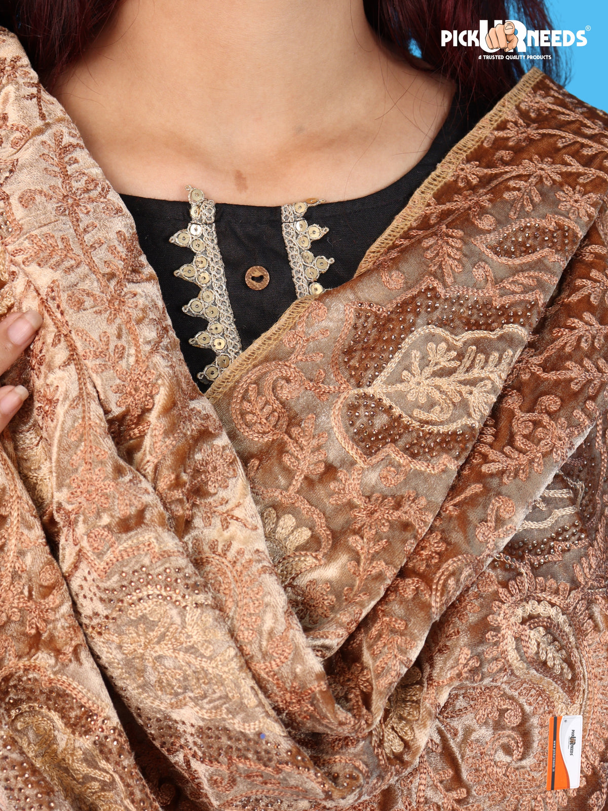 Pick Ur Needs Premium Winter Shawl for Women Ultra Soft & Cozy Warm Velvet Fabric with Rich Traditional Floral Design For Girls