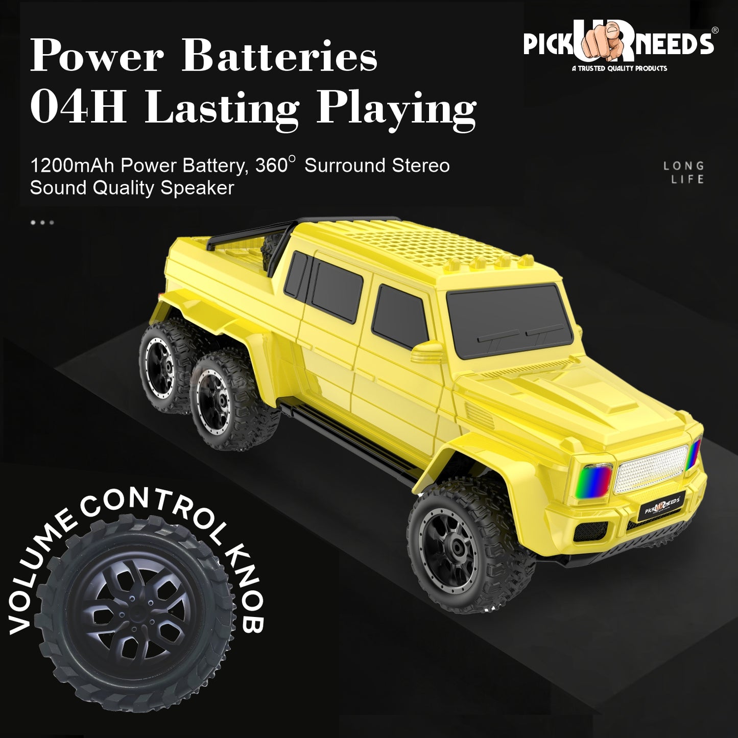 Pick Ur Needs Wireless Car Rechargeable RGB Bluetooth Speaker 12W Beat Sync Lightshow 1200mAh Battery | USB/TF/AUX/FM