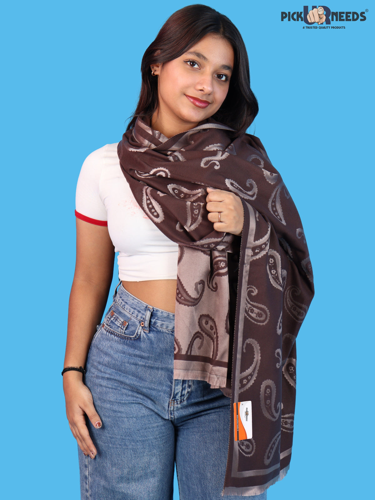 Pick Ur Needs Women & Girls Reversible 2 in 1 Woolen Muffler Soft Warm Dual Side Winter Scarf with Elegant Paisley Pattern