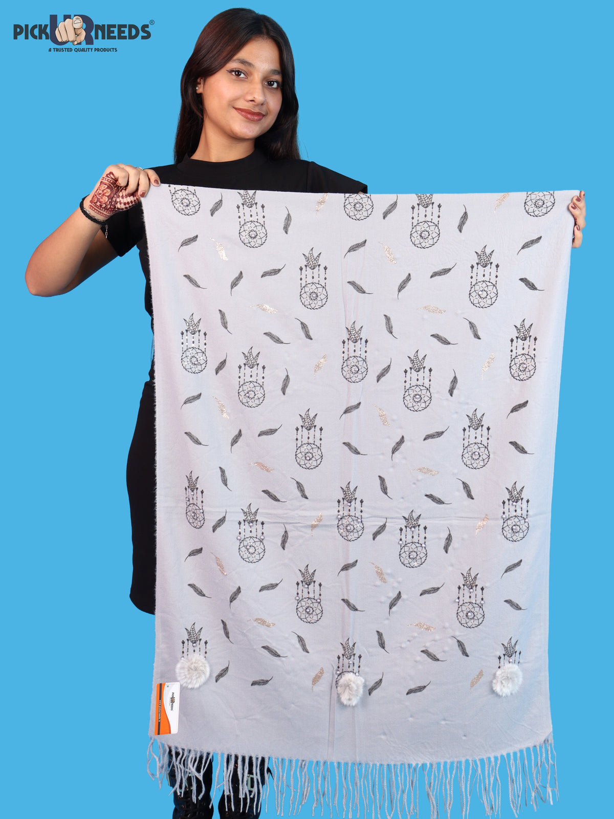 Pick Ur Needs Womens & Girls Muffler & Scarf with Elegant Dreamcatcher Print Soft Warm Lightweight Winter Neck Wrap with Stylish Fringes