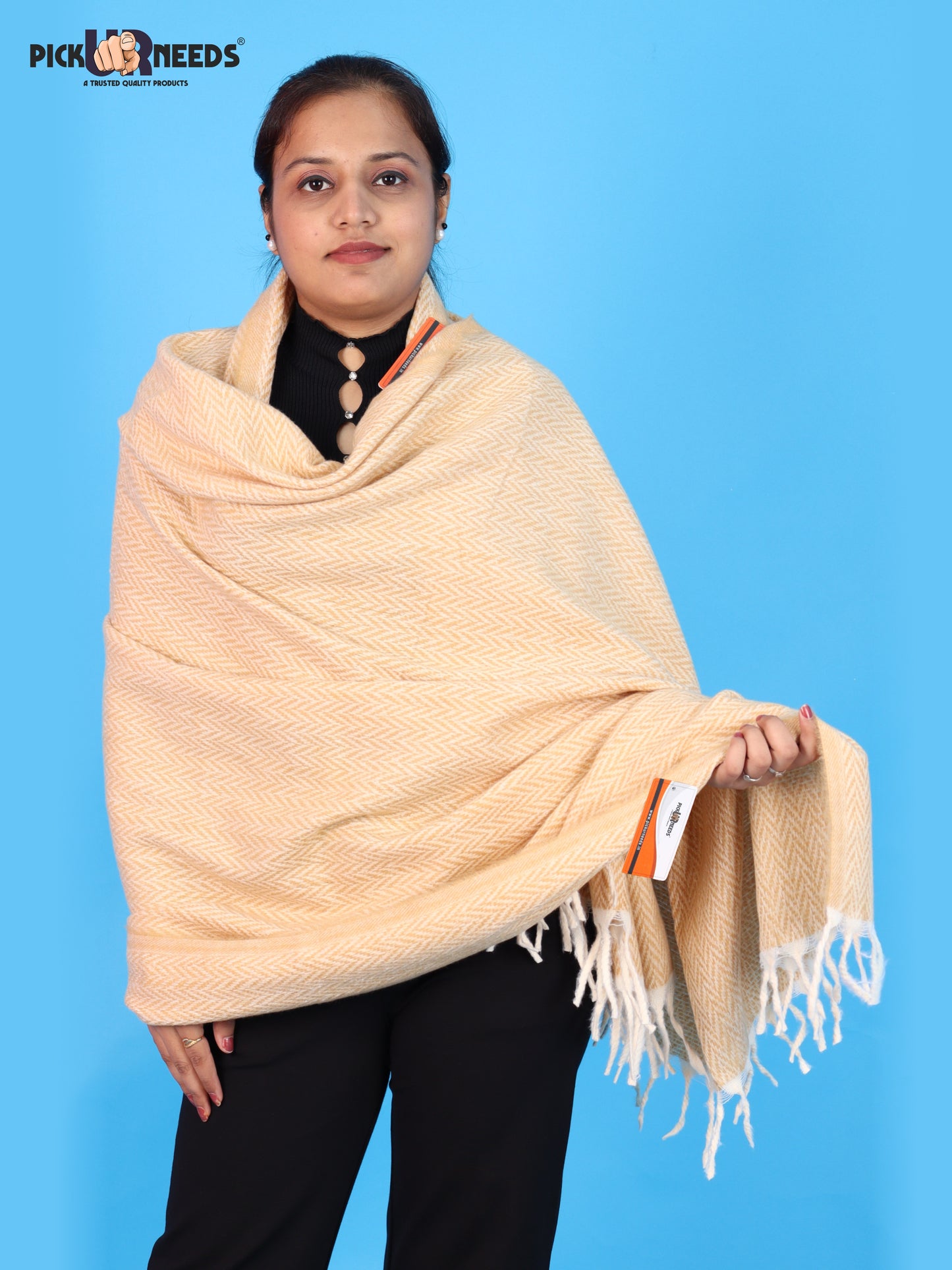 Pick Ur Needs Women’s Winter Muffler Shawl Soft & Warm Knitted Herringbone Wrap with Elegant Fringe Stole For Girls