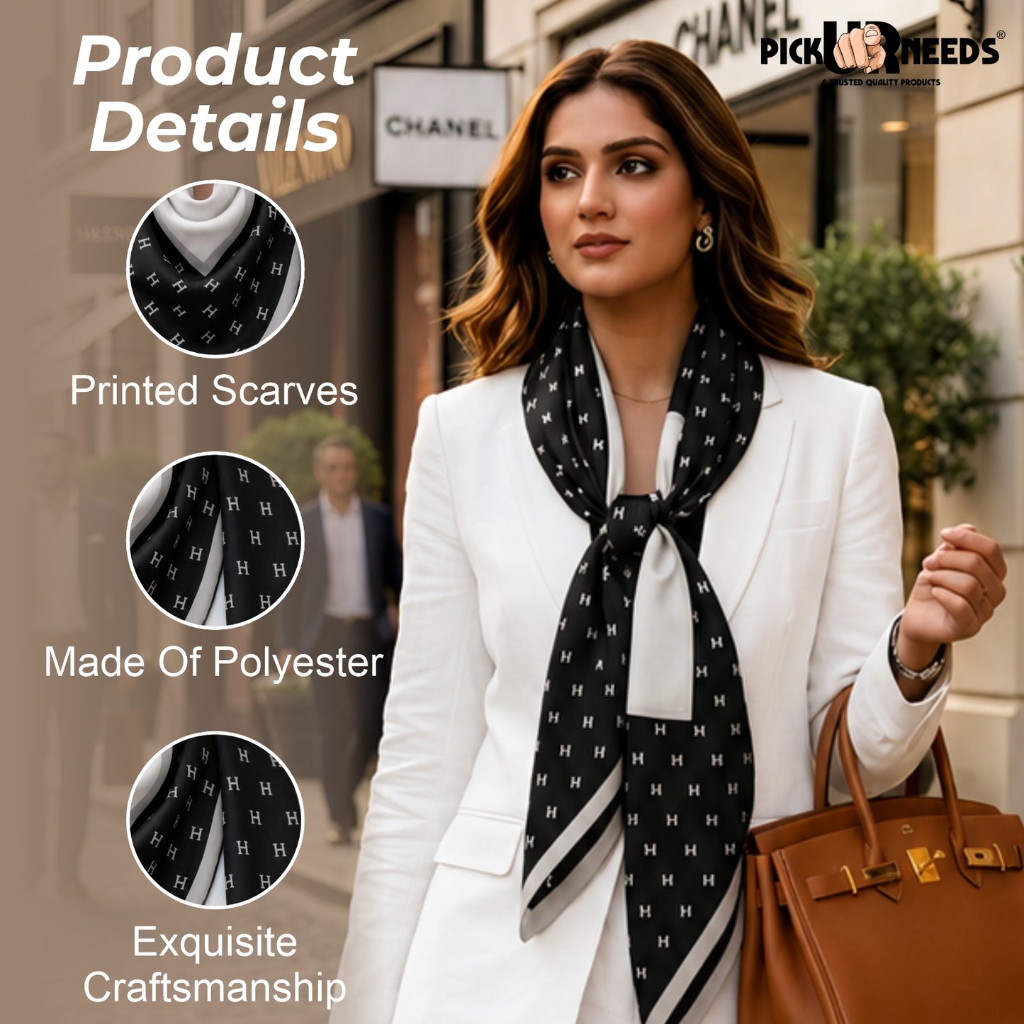 Pick Ur Needs Elegant Womens Premium Printed Satin Silk Feel Square Neck & Head Girls Scarf