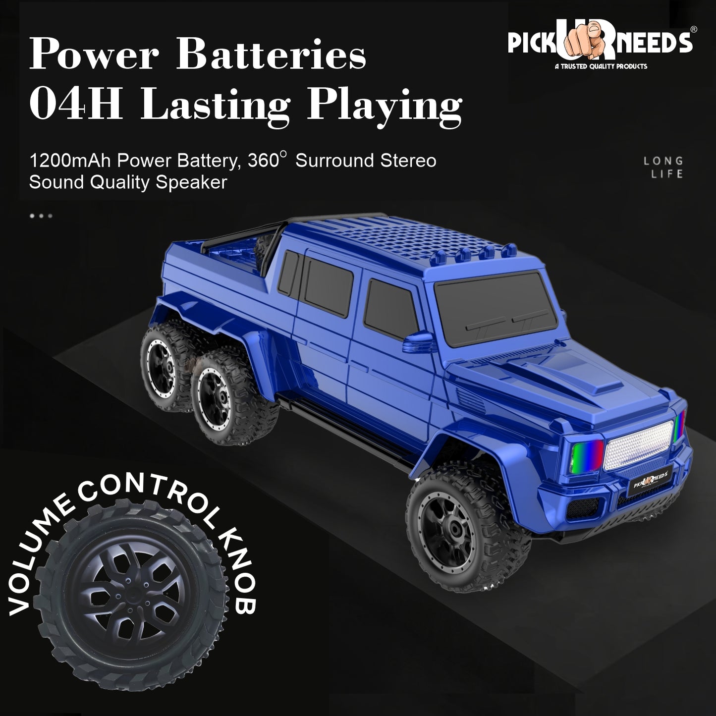 Pick Ur Needs Wireless Car Rechargeable RGB Bluetooth Speaker 12W Beat Sync Lightshow 1200mAh Battery | USB/TF/AUX/FM