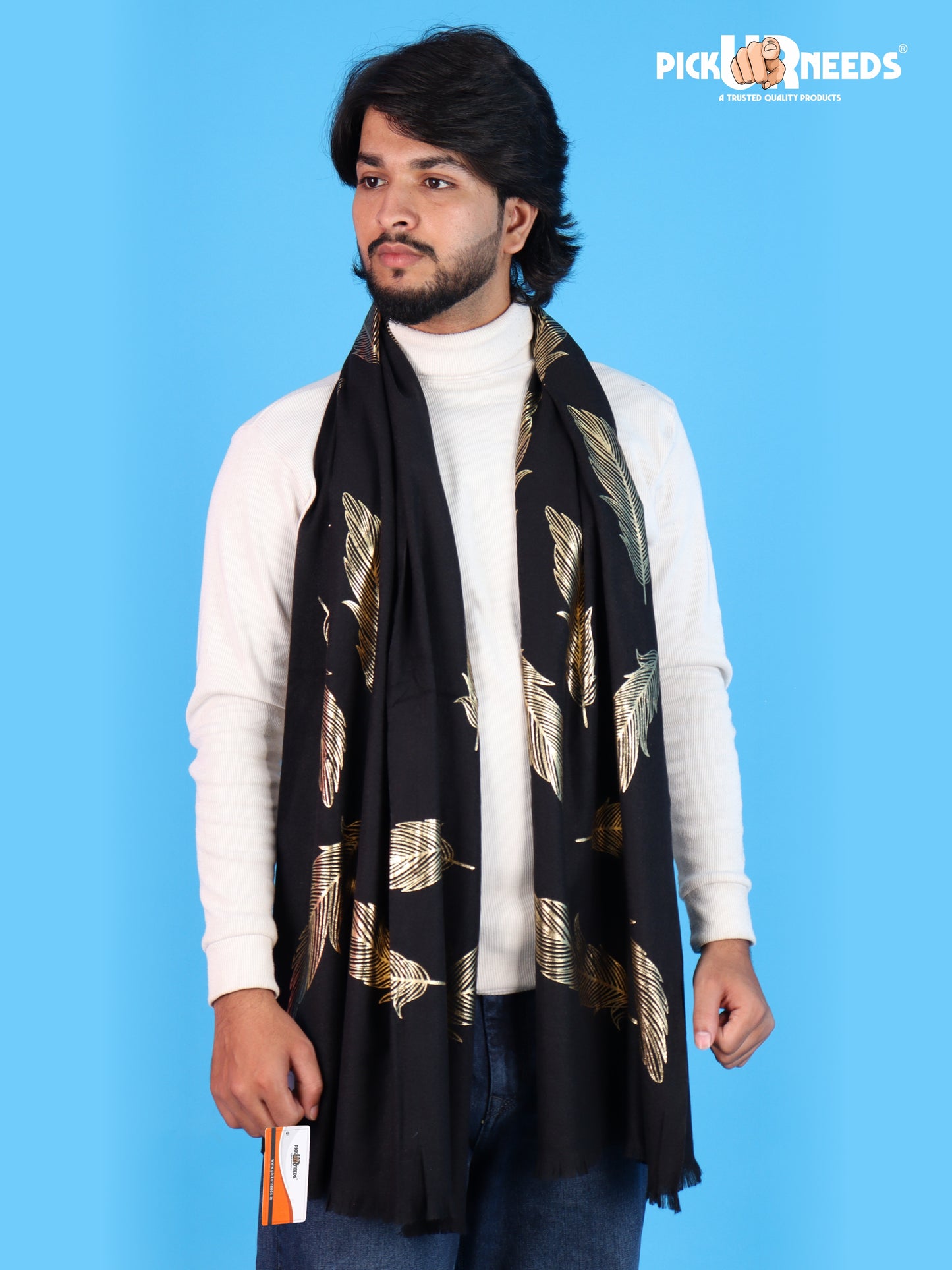 Pick Ur Needs Winter Shawl, Scarf, Stole & Muffler with Elegant Feather Print Soft Lightweight Winter Wrap for Men Stylish Scarf Stole for Kurta, Shirt For Boys