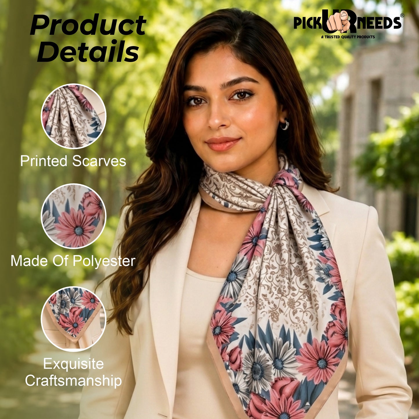 Pick Ur Needs Premium Summer Satin Silk Floral Printed Scarf for Womens & Girls Neck, Head, Shoulder Wrap Stole