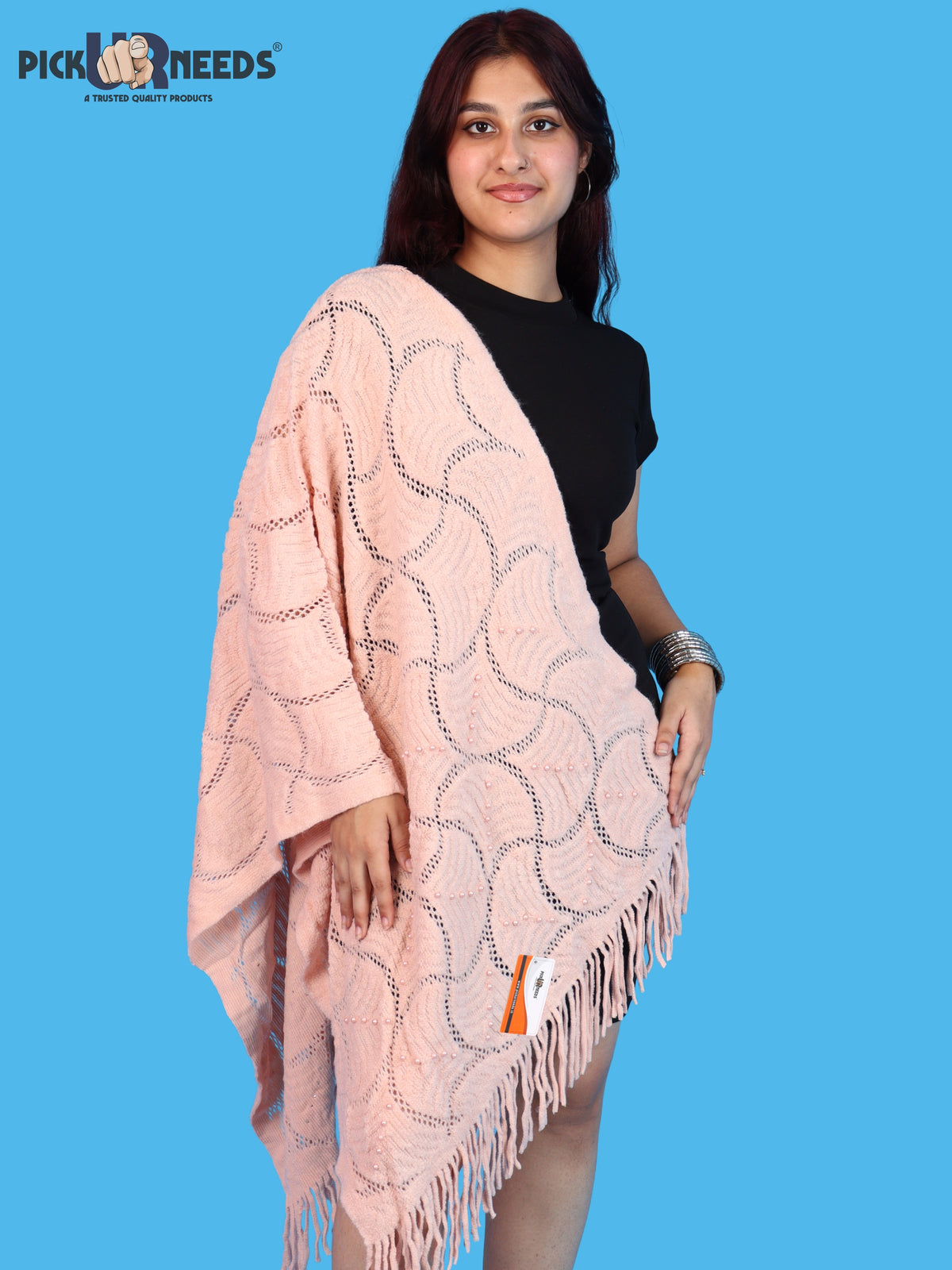 Pick Ur Needs Women & Girls Winter Warm Woolen Muffler with Pearl Work & Fringes – Soft Stylish Wrap