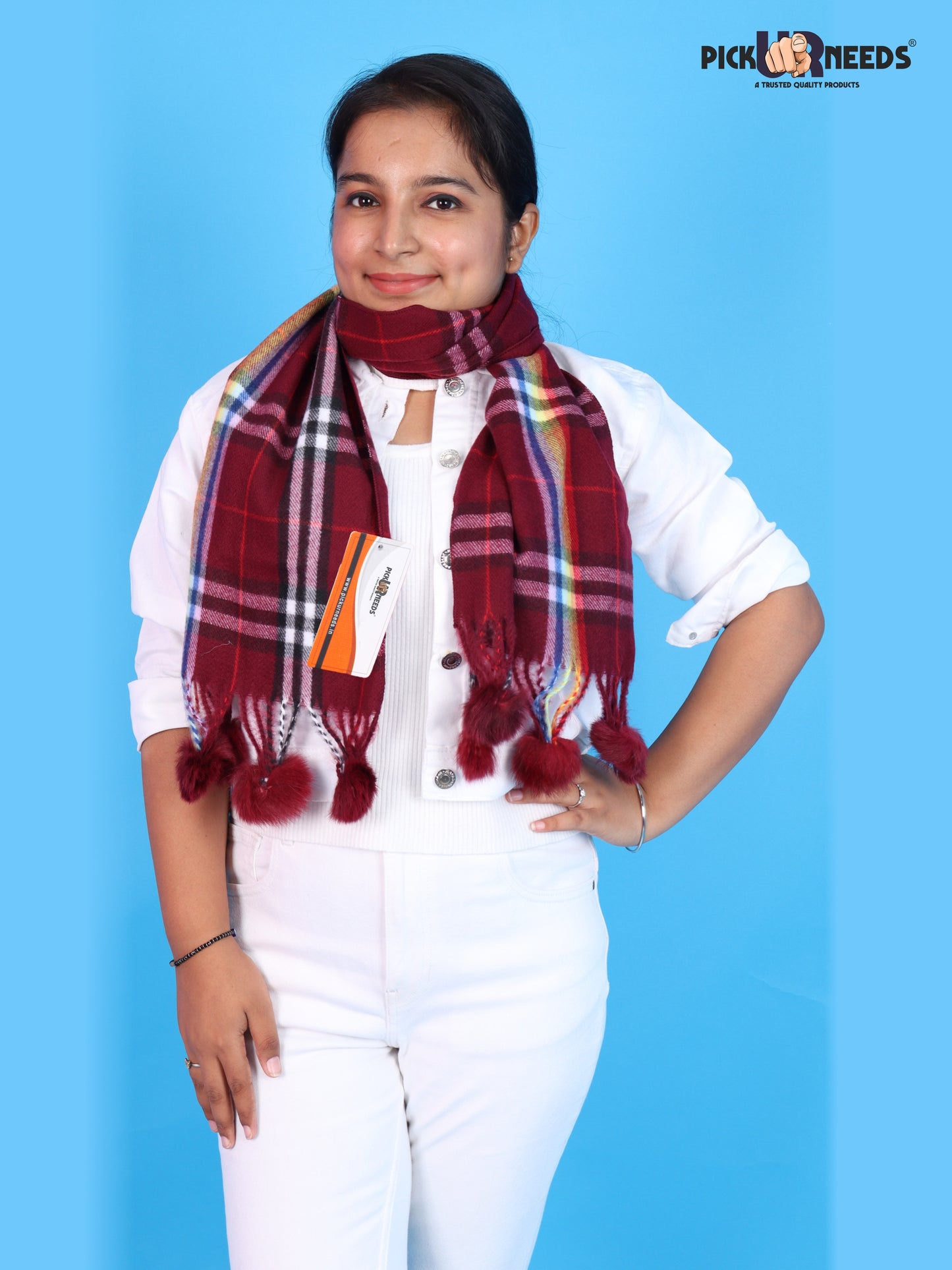 Pick Ur Needs Women’s Winter Scarf for Stylish & Comfortable Girls Wear Soft Warm Printed Muffler with Fringe & Pom Pom Detailing