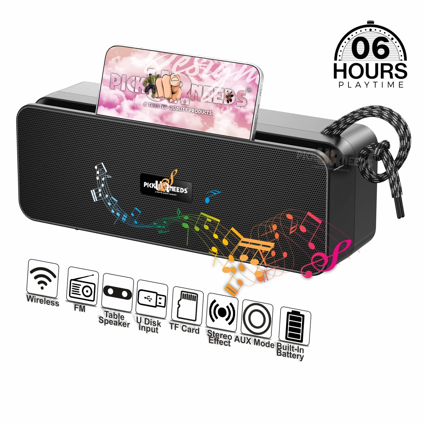 Pick Ur Needs Rechargeable Wireless 10W Bluetooth Speaker with 1800mAh Battery,FM Radio, AUX, TF Card, 6hrs Playtime