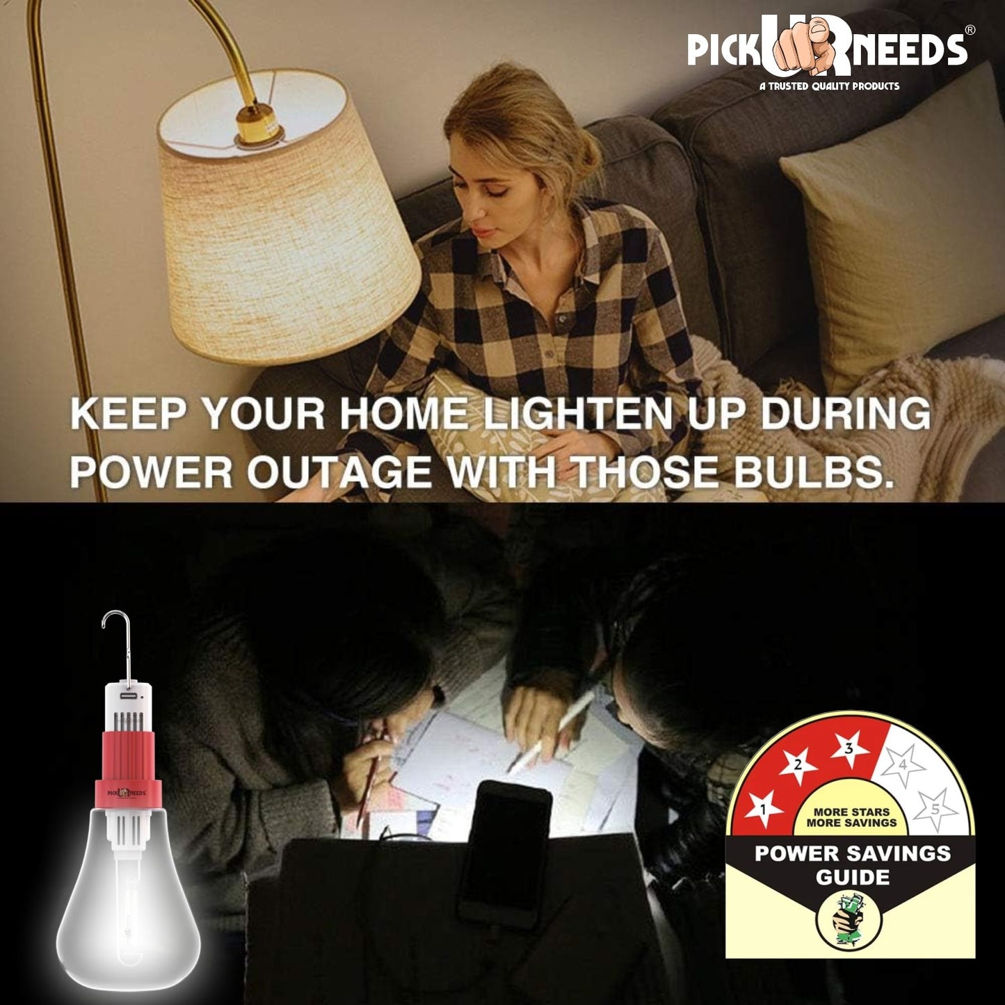 Pick Ur Needs 100W LED Rechargeable Light Bulb with 3 Modes, Ideal for Home, Outdoor,Powercuts 5 hrs Bulb Emergency Light