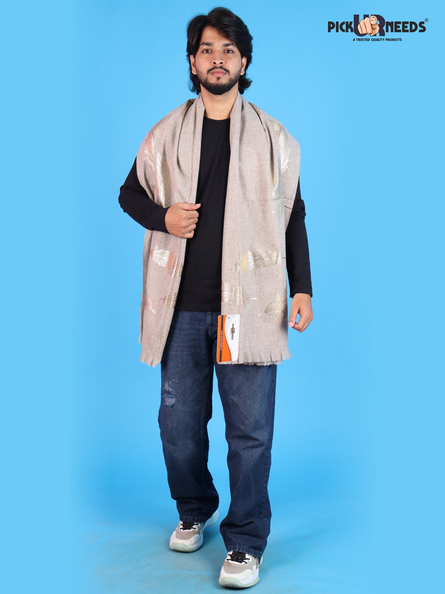 Pick Ur Needs Winter Shawl, Scarf, Stole & Muffler with Elegant Feather Print Soft Lightweight Winter Wrap for Men Stylish Scarf Stole for Kurta, Shirt For Boys