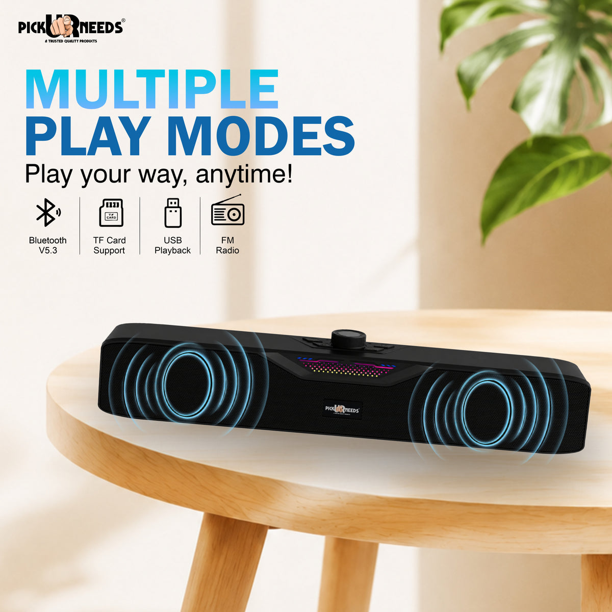 Pick Ur Needs Rechargeable Wireless Bluetooth Soundbar Speaker 20W with Dynamic RGB Lights Portable Sound Bar 1200mAh Battery