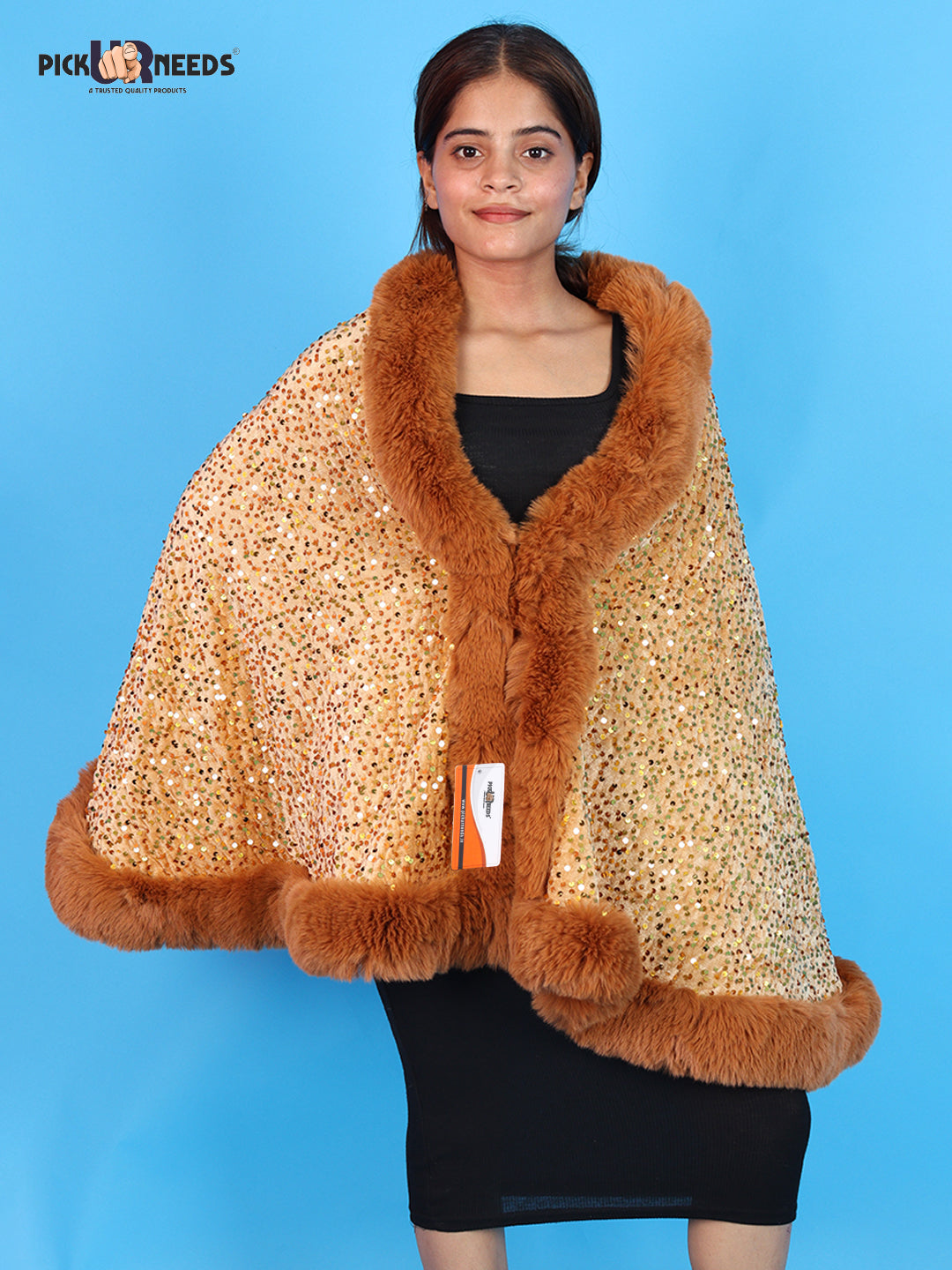 Visit the Pick Ur Needs Store Pick Ur Needs Luxury Sequin Faux Fur Shawl for Women Poncho & Winter Shrug Soft Warm Designer Wrap for Evening Parties