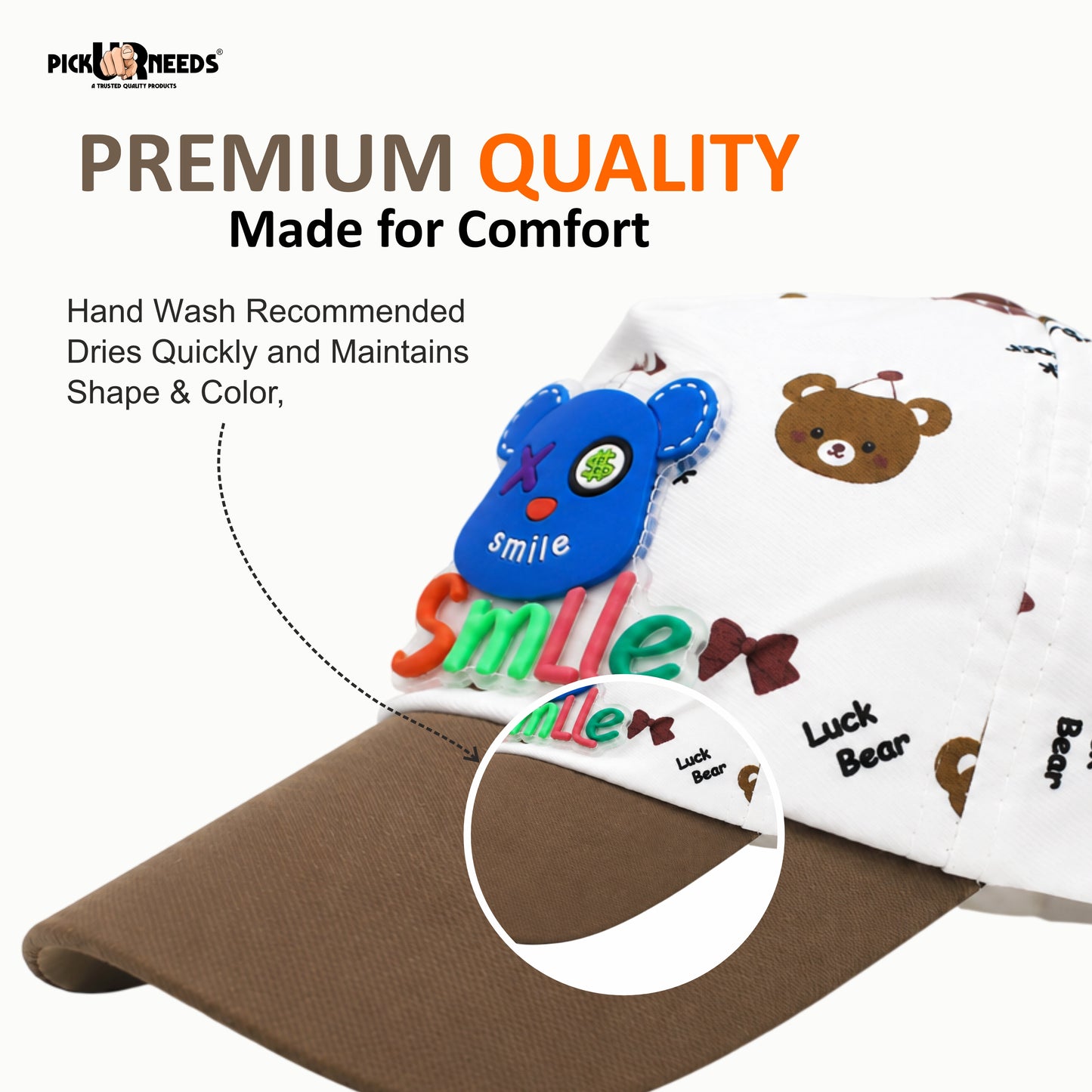 Pick Ur Needs Cute Smile Bear Kids Baseball Cartoon Printed Adjustable Cap for Boys & Girls Lightweight Hat