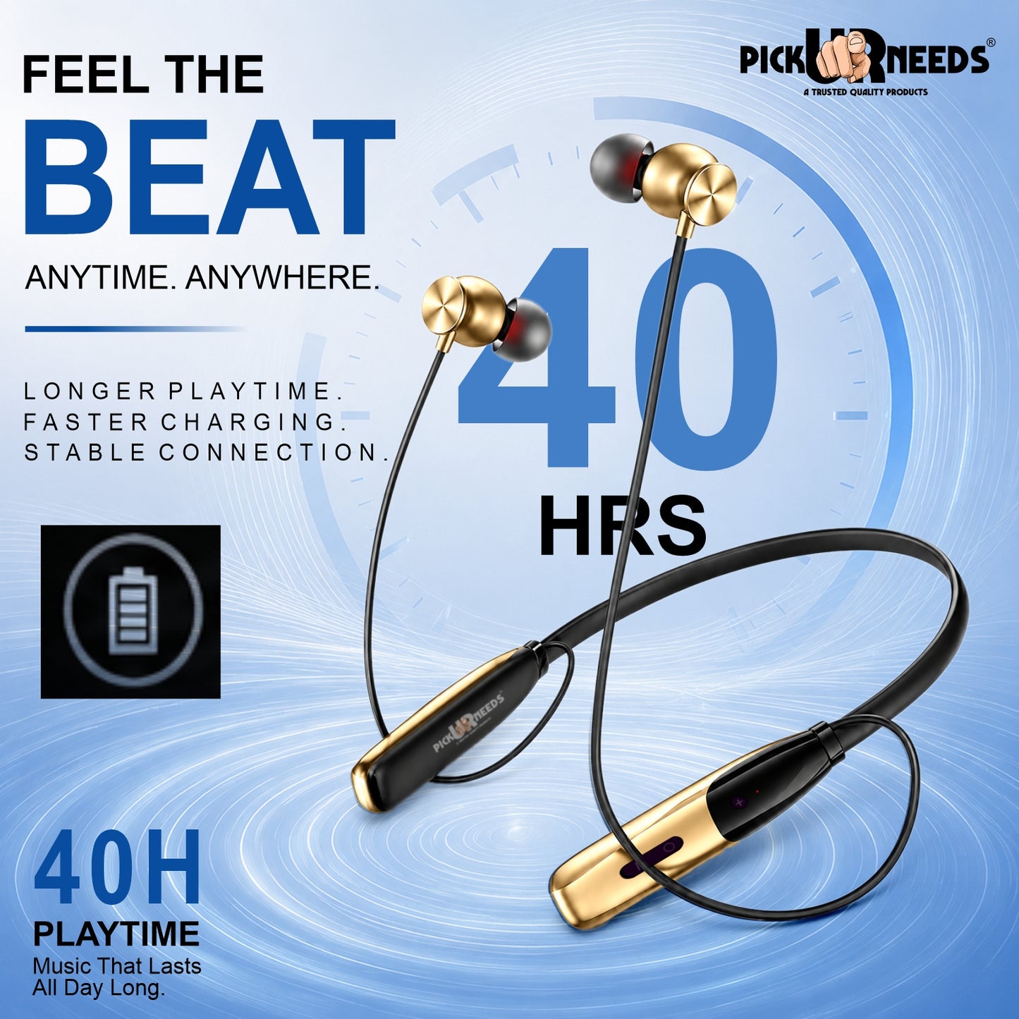 Bluetooth Wireless Neckband Earphones with Deep Bass Lightweight 40hrs Playtime