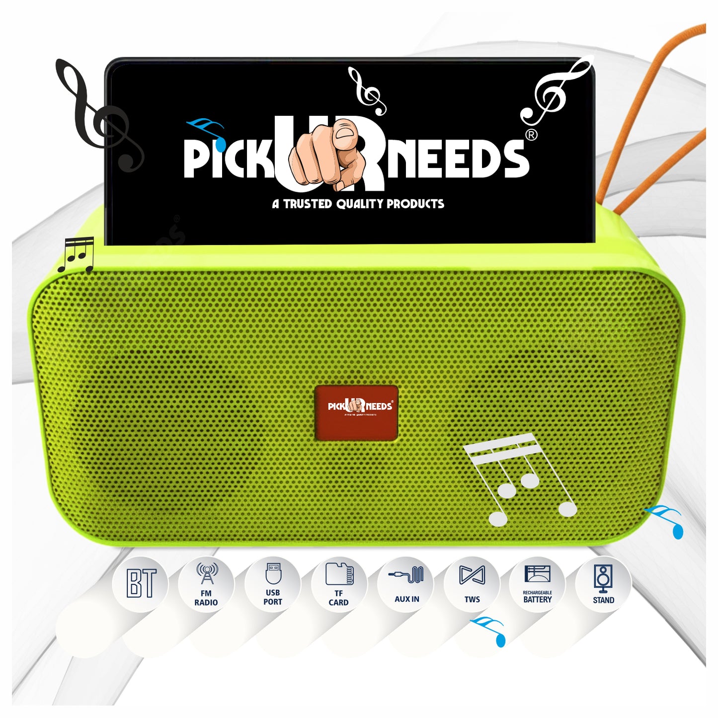 Pick Ur Needs 10W Portable Wireless Mini Bluetooth Speaker  1200mAh Battery  4H Playtime  Type-C, USB & TF Card Support