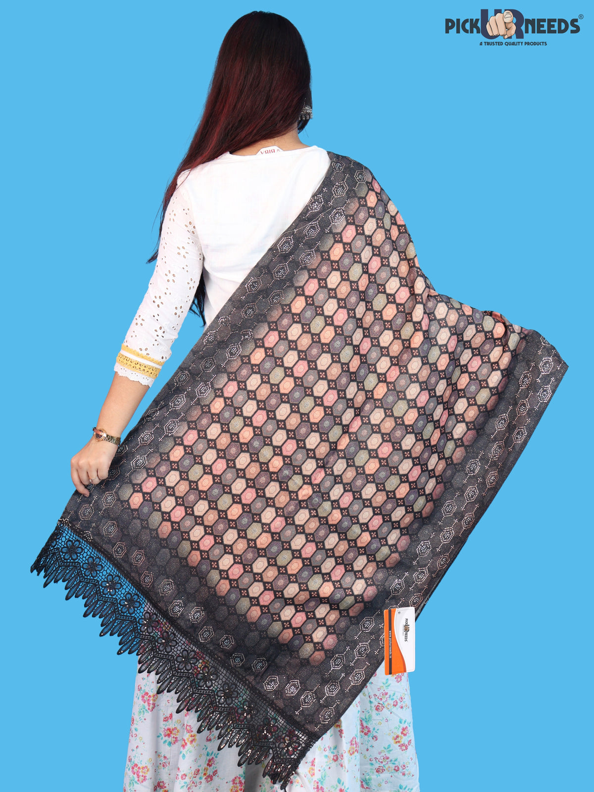 Pick Ur Needs Premium Stylish Womens & Girls Elegant Woolen Shawl Soft Warm Printed Stole with Lace Tassels