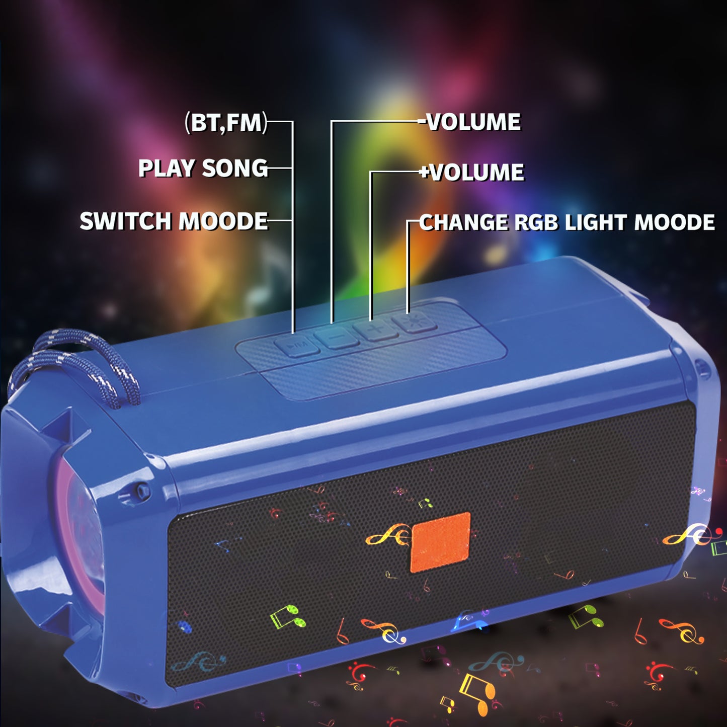 Pick Ur Needs Bluetooth 5.0 Portable Wireless Speaker with RGB Disco Light, 5 Light Modes, USB/TF Card Support & 3 Hours Playtime