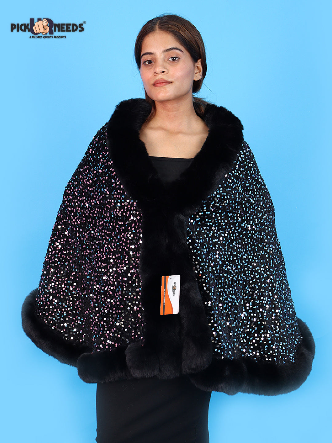 Visit the Pick Ur Needs Store Pick Ur Needs Luxury Sequin Faux Fur Shawl for Women Poncho & Winter Shrug Soft Warm Designer Wrap for Evening Parties